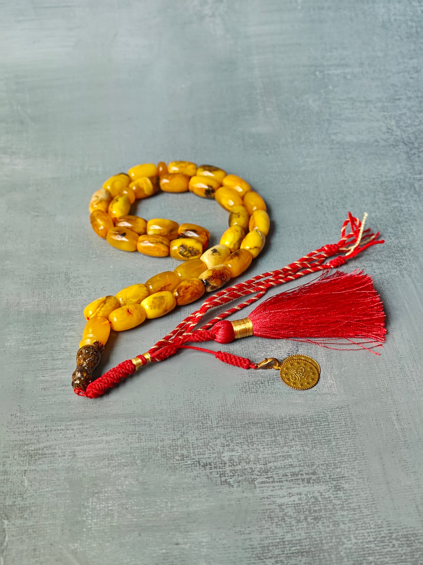 Natural Aged Marble Raw Amber Tasbih 33 Barrel Beads