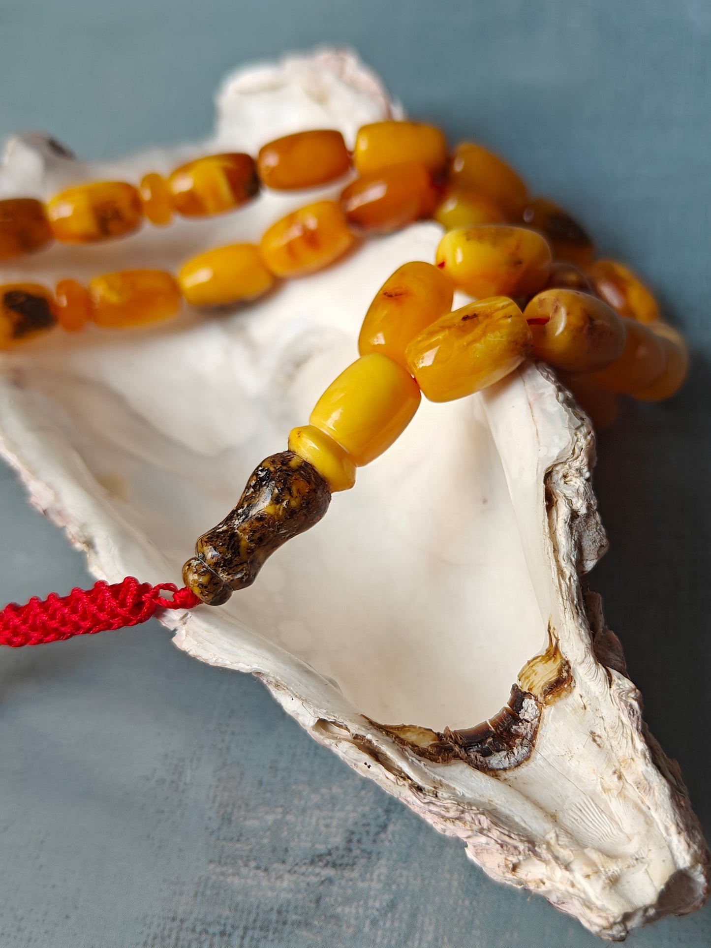 Natural Aged Marble Raw Amber Tasbih 33 Barrel Beads