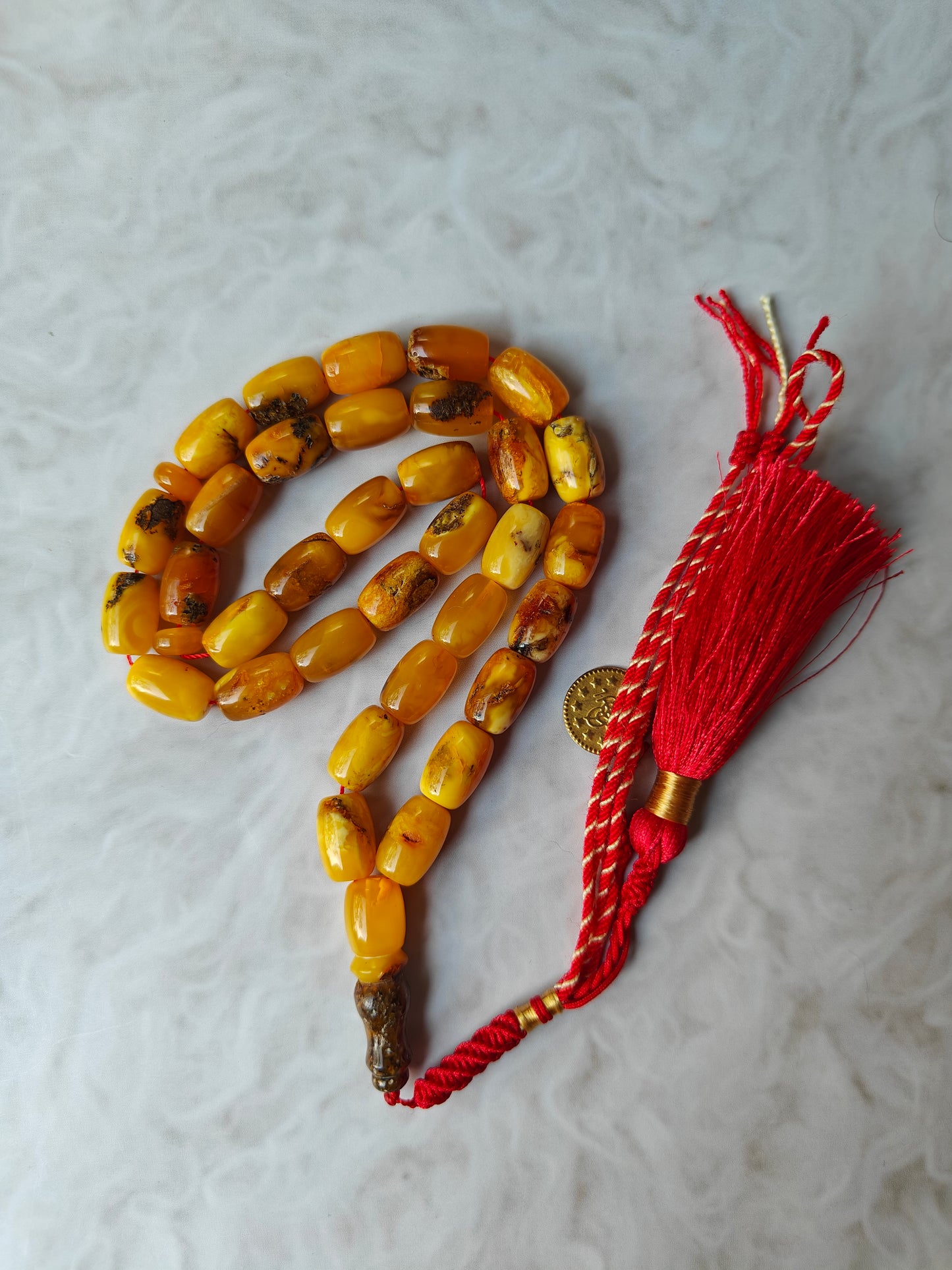 Natural Aged Marble Raw Amber Tasbih 33 Barrel Beads