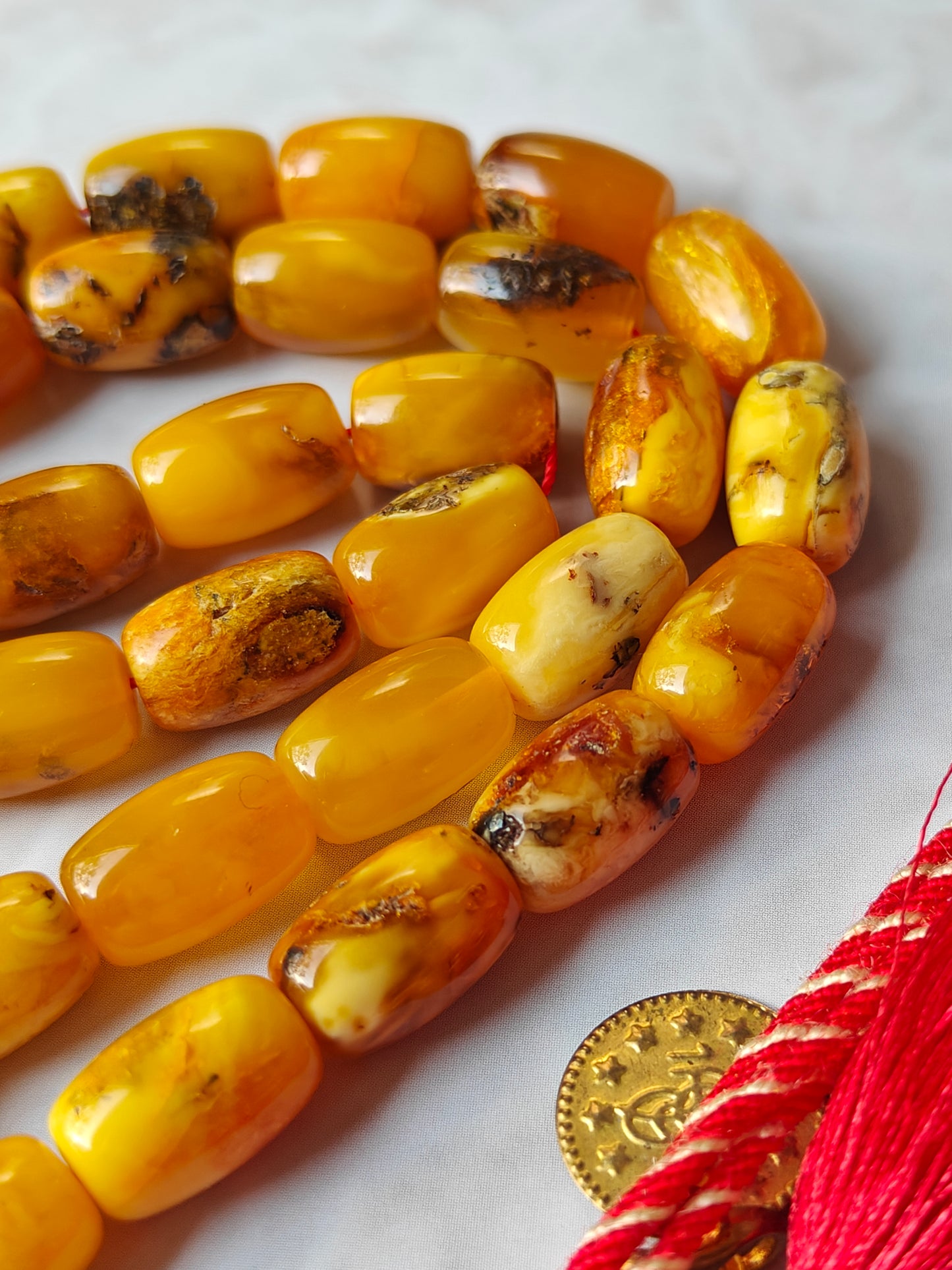 Natural Aged Marble Raw Amber Tasbih 33 Barrel Beads