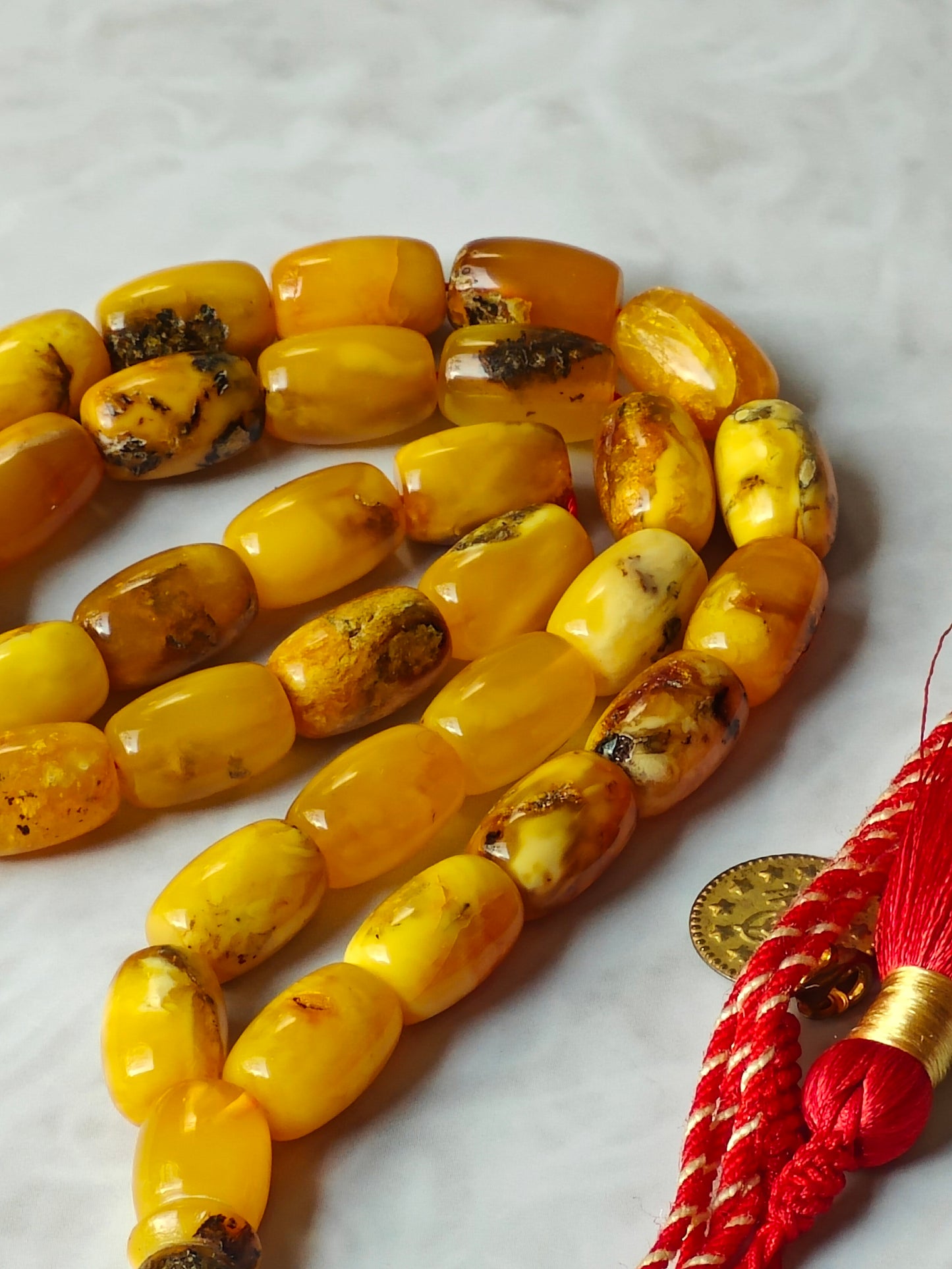 Natural Aged Marble Raw Amber Tasbih 33 Barrel Beads