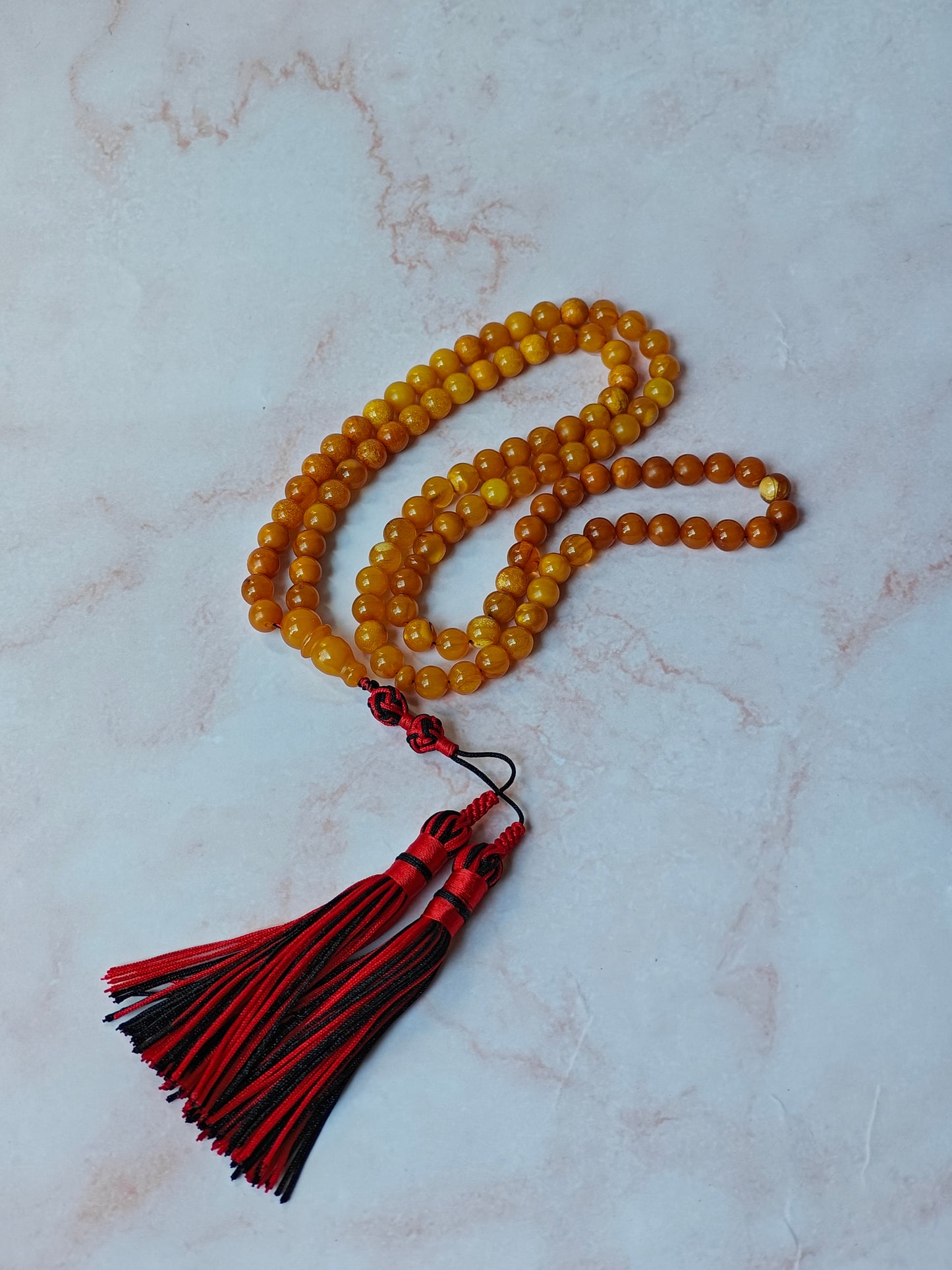 Antique Old German Natural Amber Micro Rosary 99 Beads Pocket Size