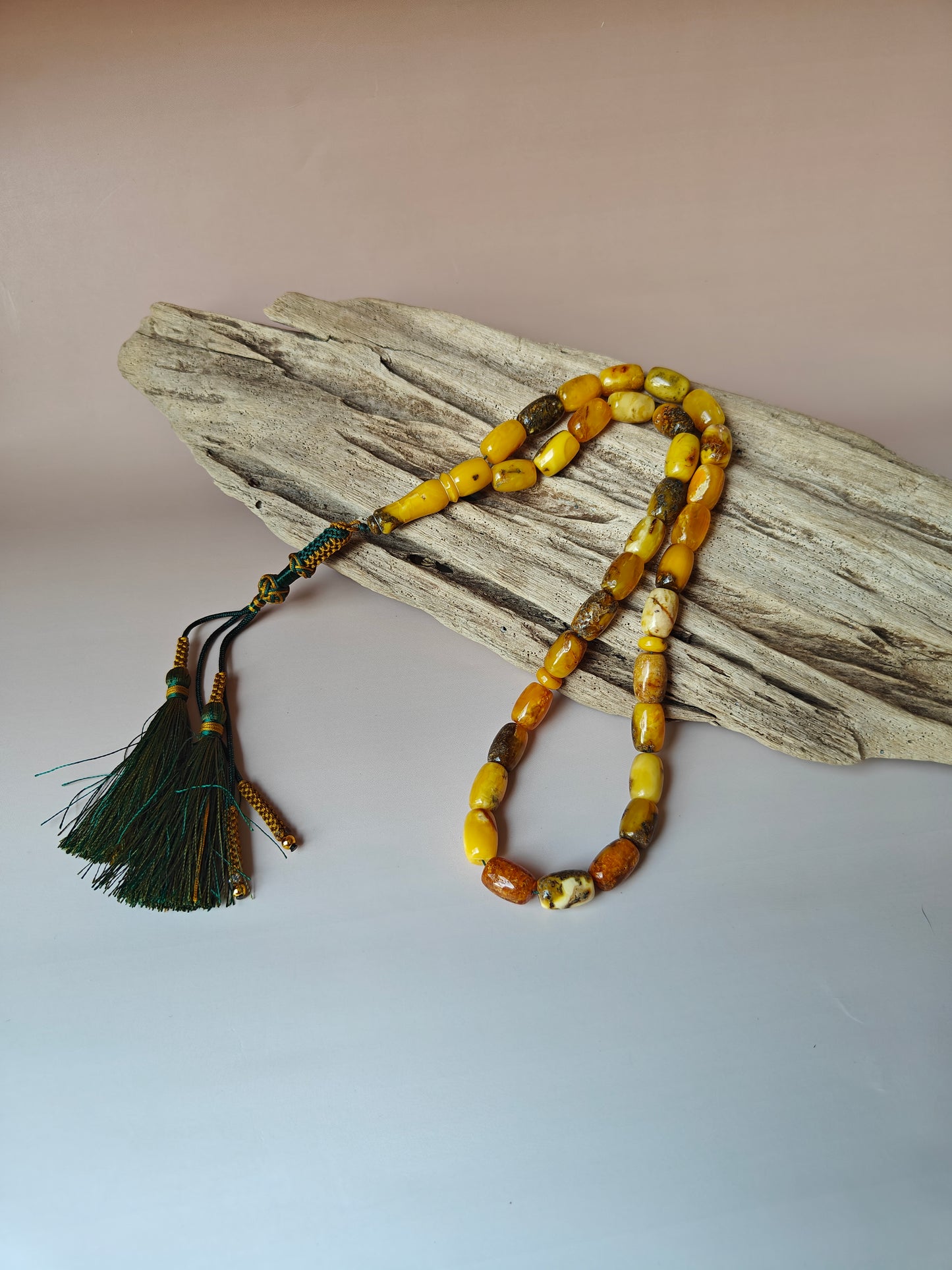 Aged Natural Multicolor Marble Raw Amber Misbah 33 Barrel Beads