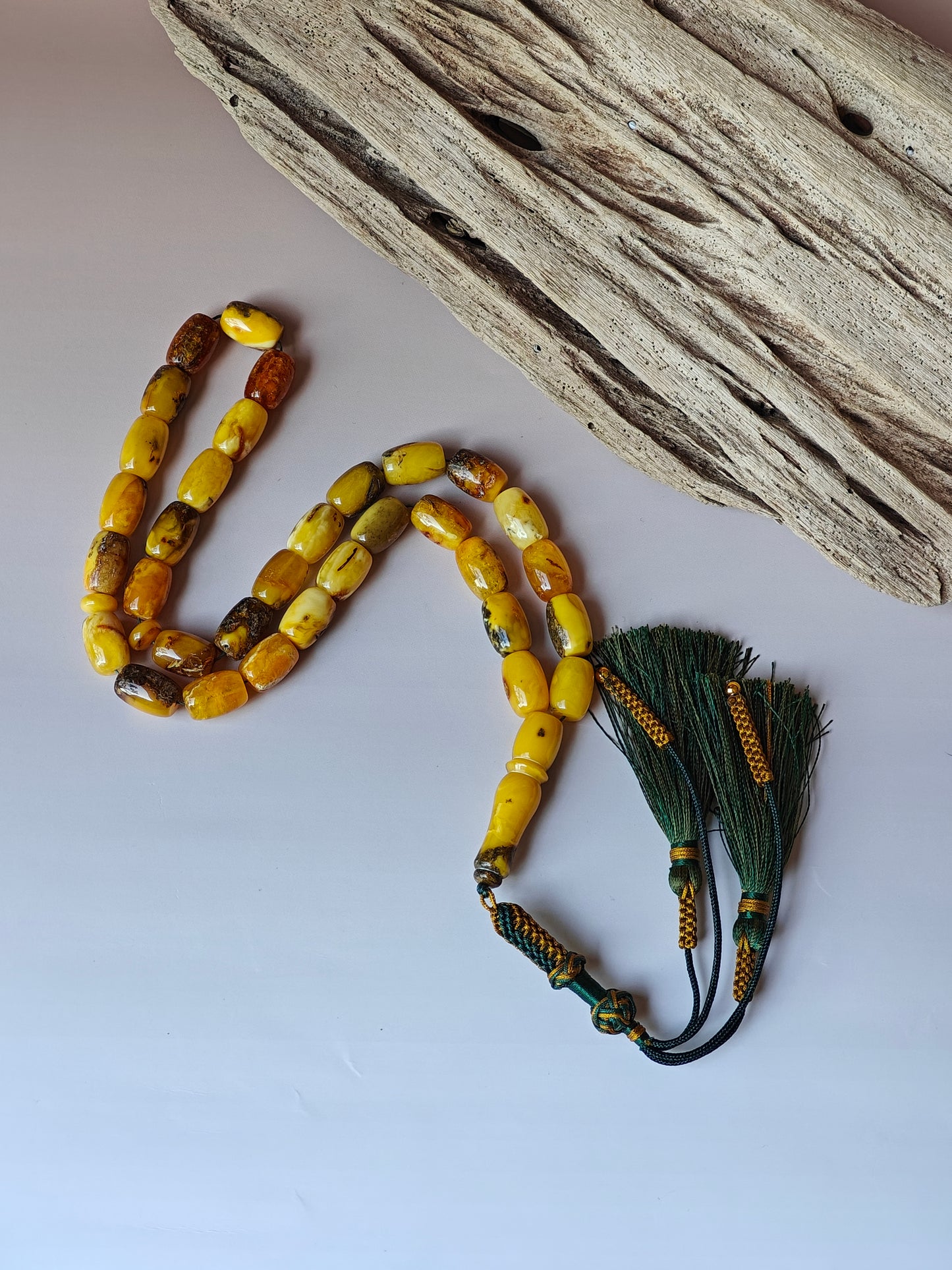Aged Natural Multicolor Marble Raw Amber Misbah 33 Barrel Beads