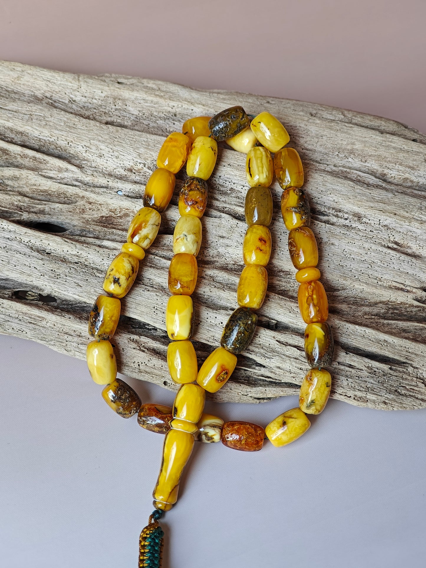 Aged Natural Multicolor Marble Raw Amber Misbah 33 Barrel Beads
