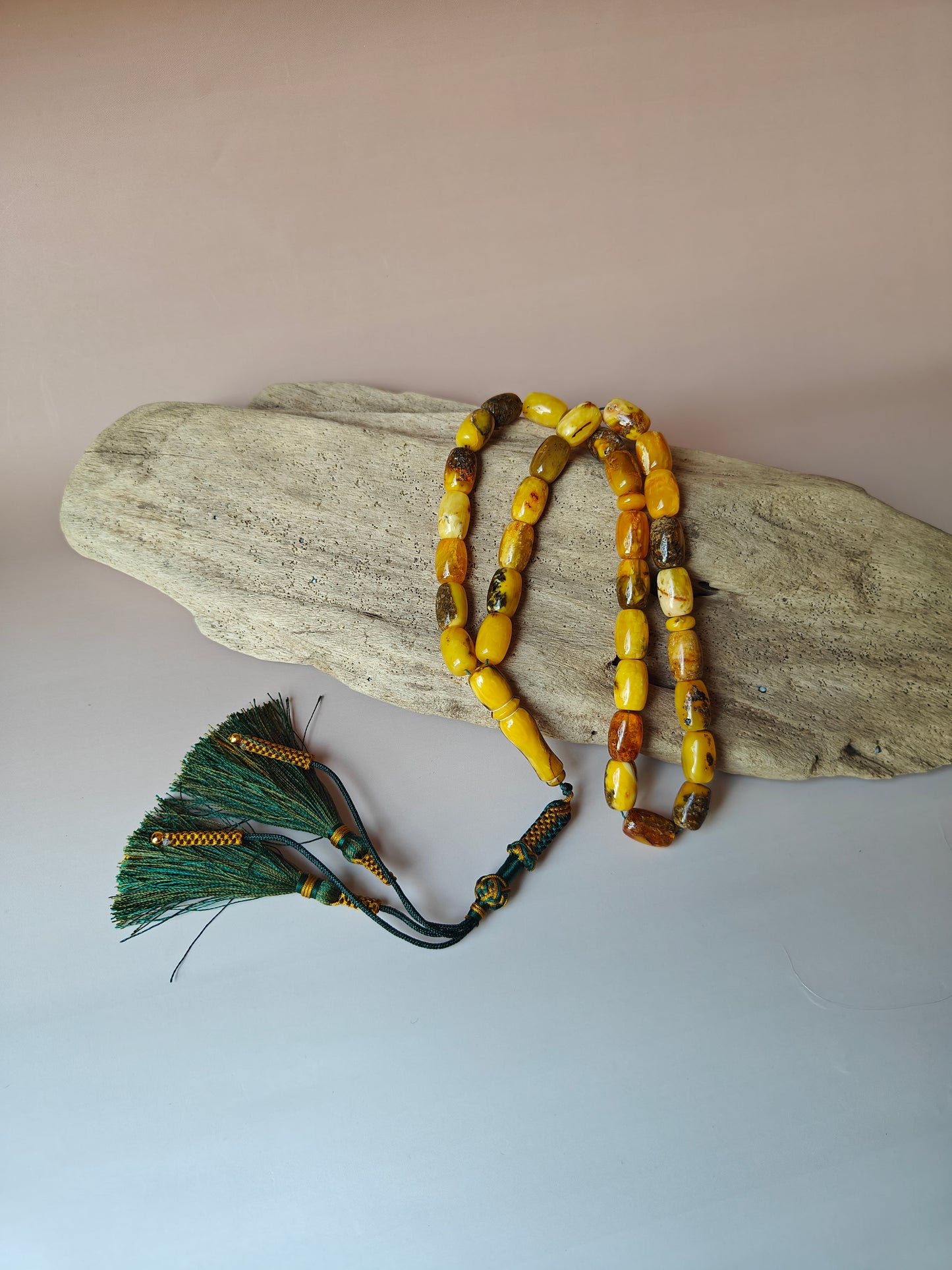 Aged Natural Multicolor Marble Raw Amber Misbah 33 Barrel Beads