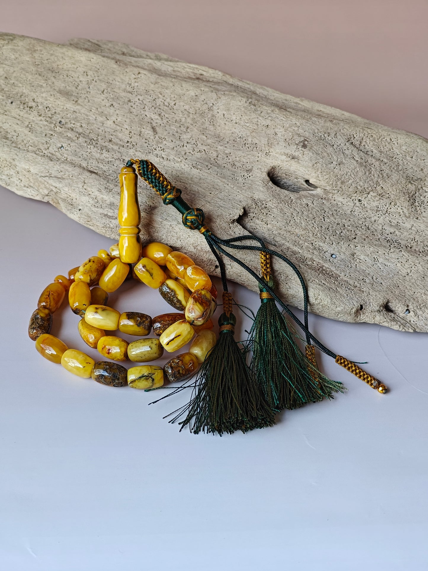 Aged Natural Multicolor Marble Raw Amber Misbah 33 Barrel Beads