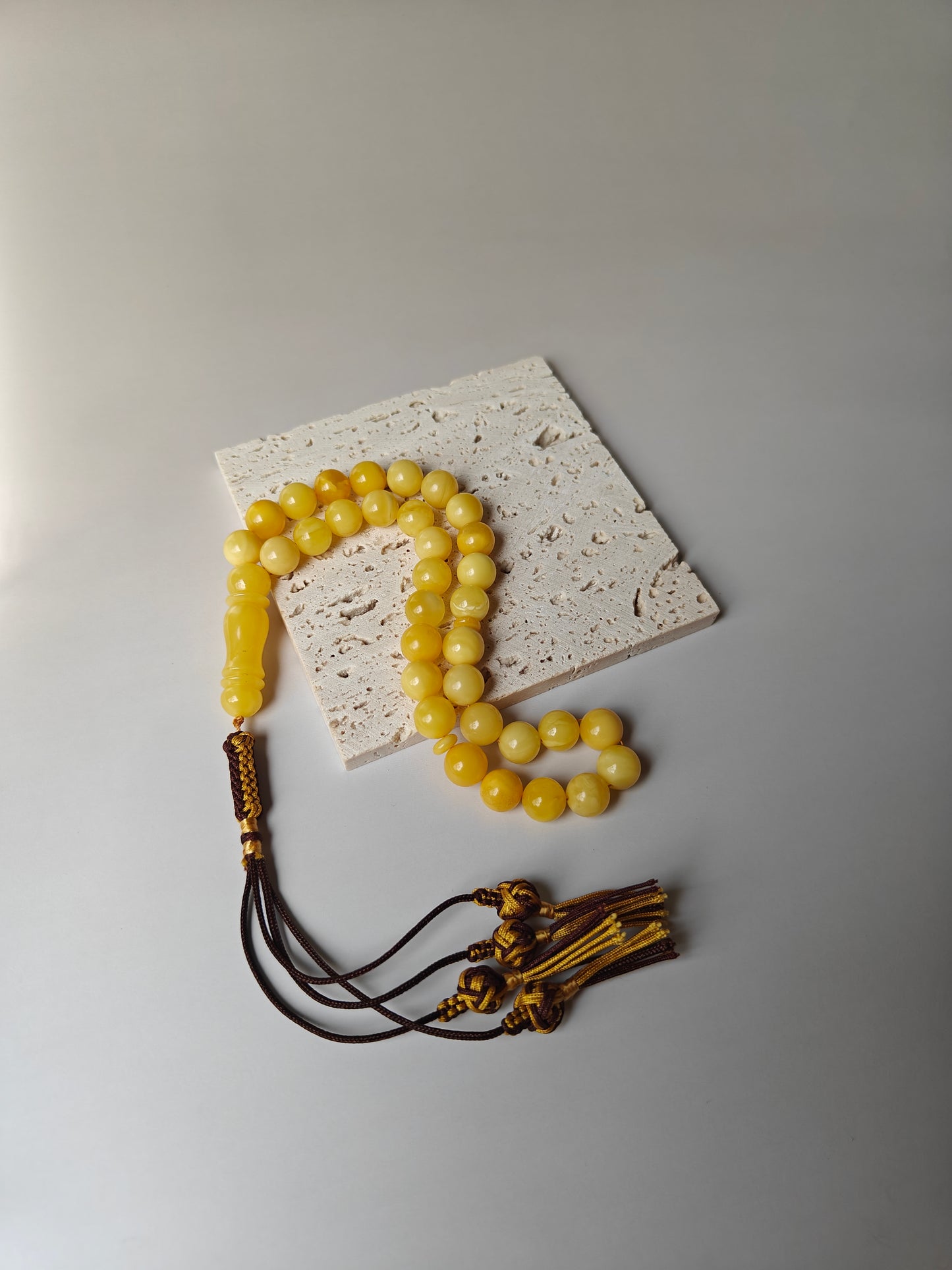 Natural Pocket Size Milk Amber Rosary 33 Beads