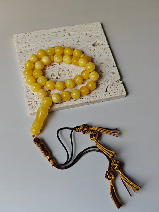 Natural Pocket Size Milk Amber Rosary 33 Beads
