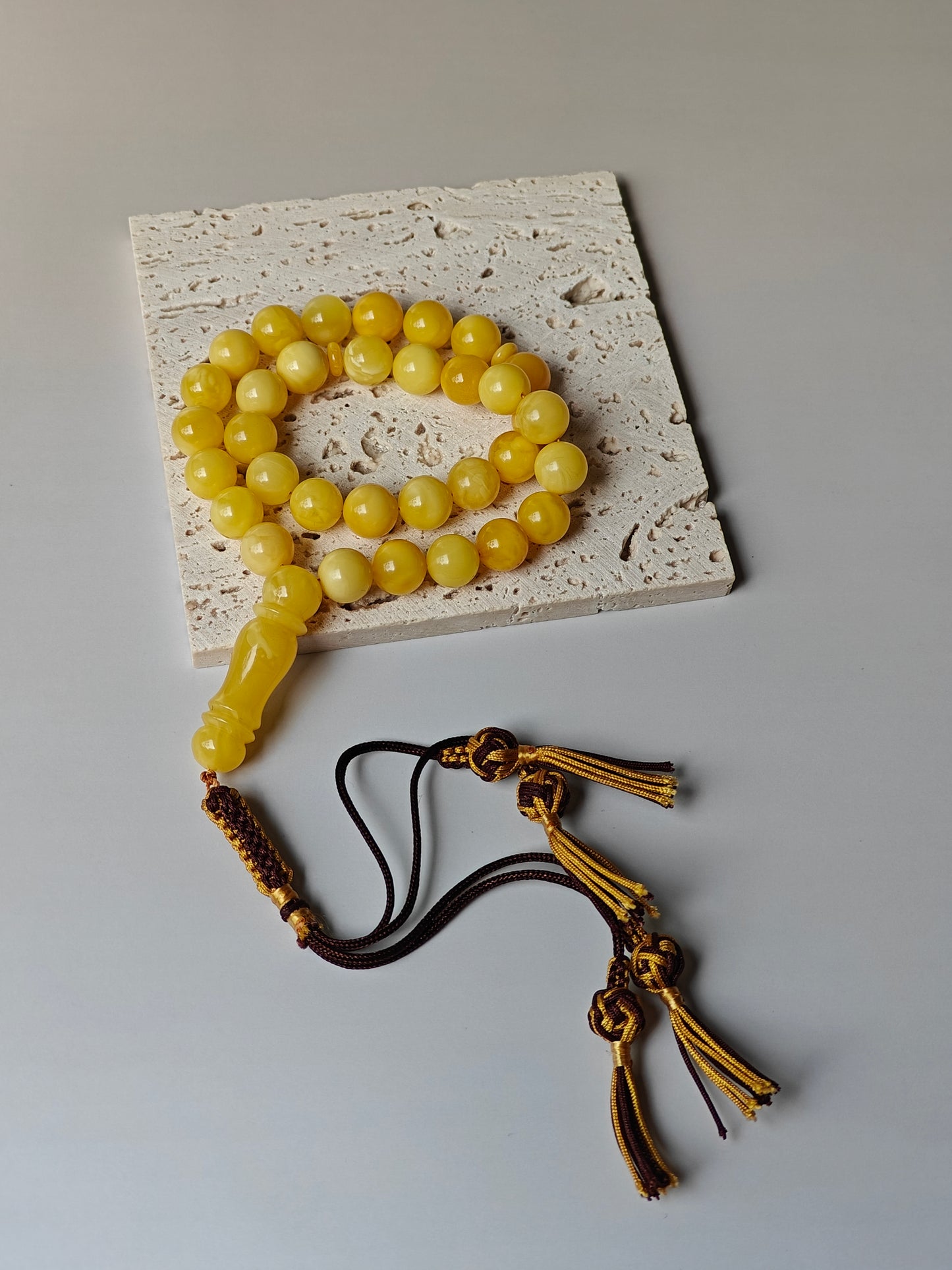 Natural Pocket Size Milk Amber Rosary 33 Beads
