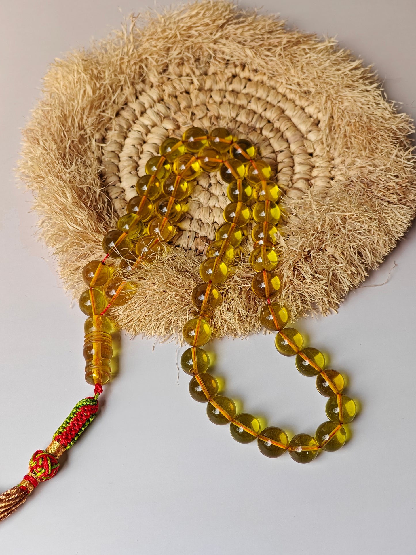 Natural Transparent Green Caribbean Amber Tasbih 45 Beads