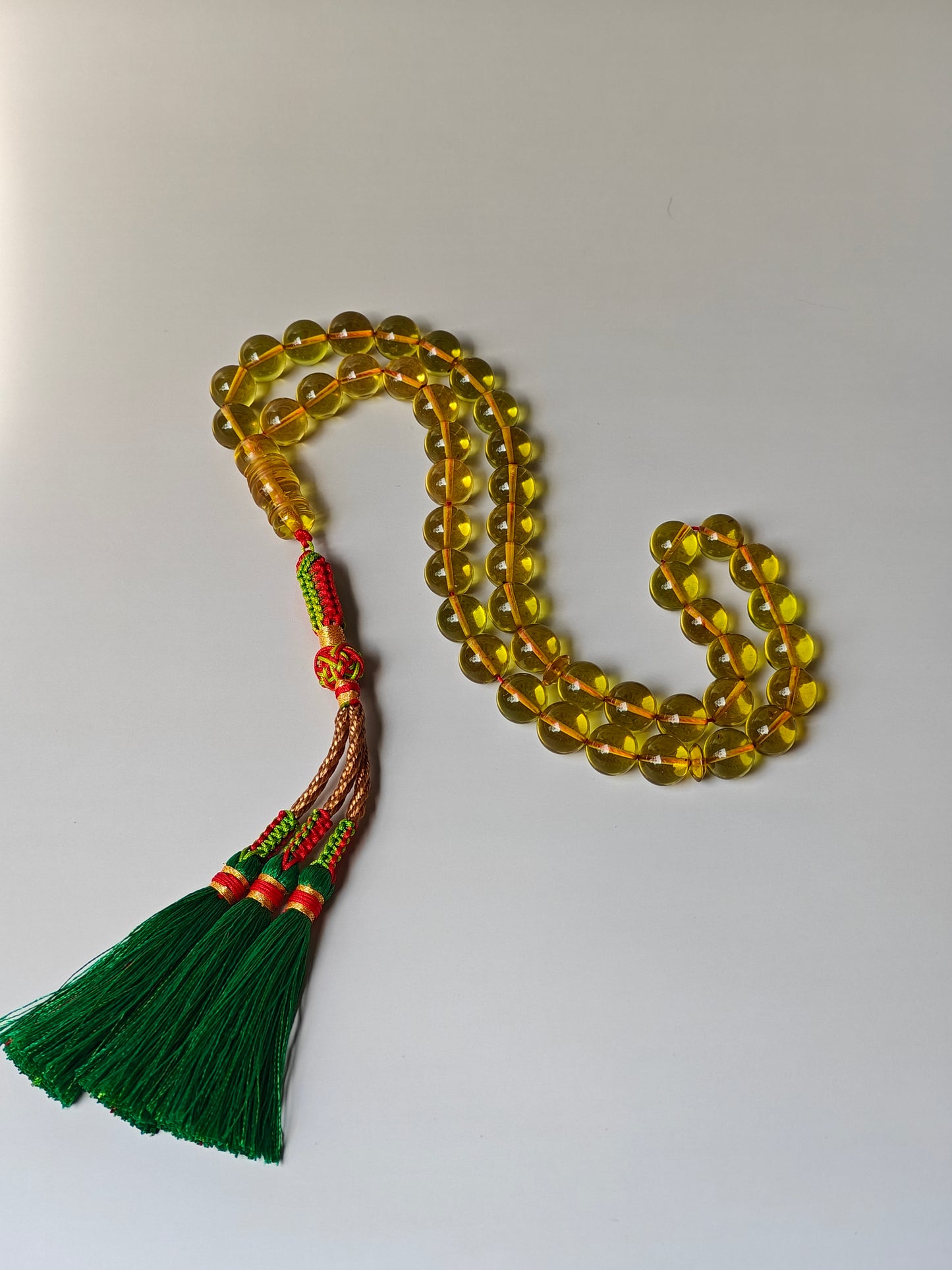 Natural Transparent Green Caribbean Amber Tasbih 45 Beads