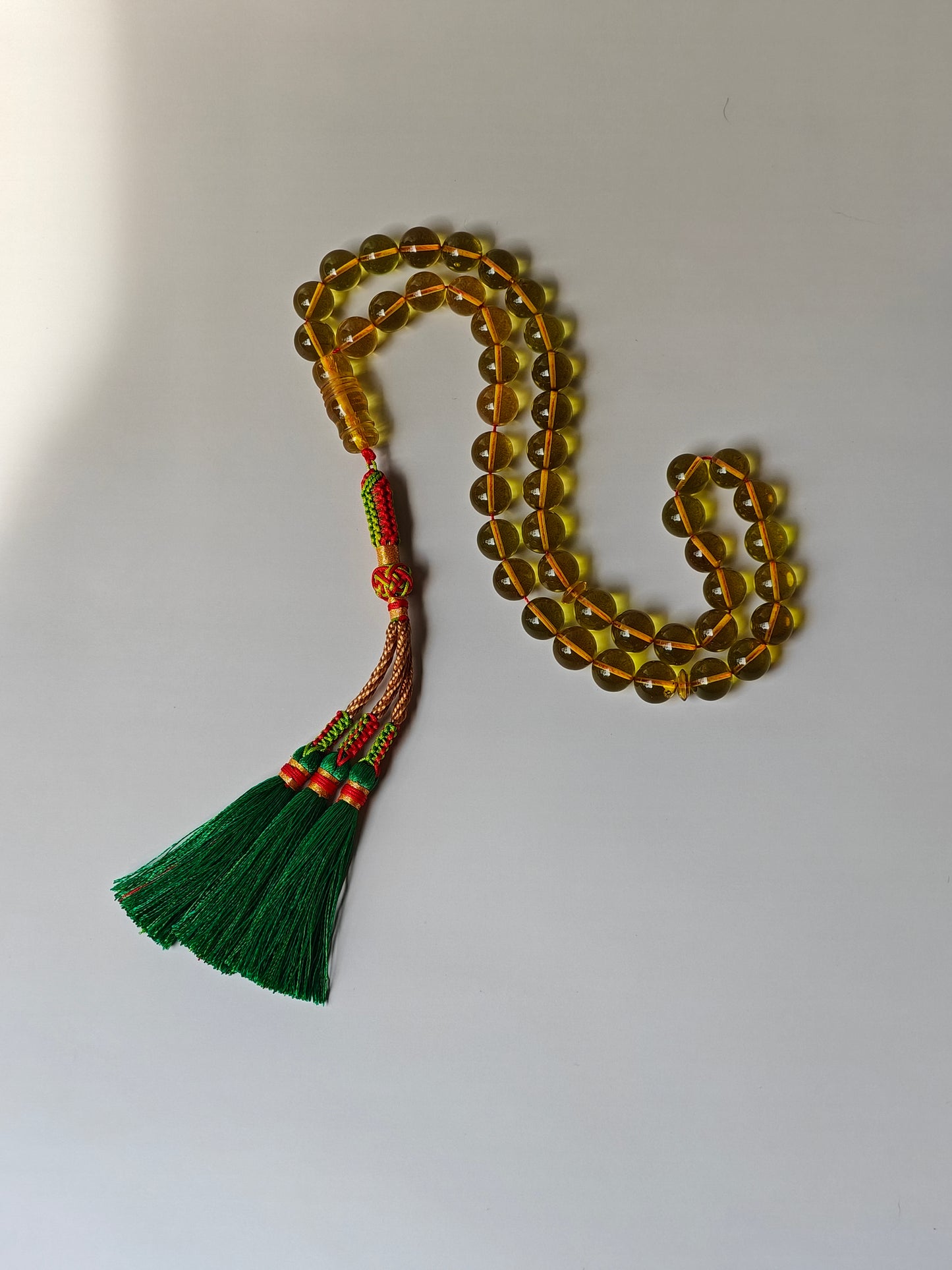 Natural Transparent Green Caribbean Amber Tasbih 45 Beads