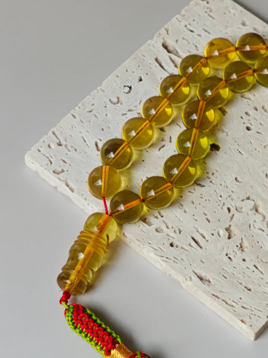 Natural Transparent Green Caribbean Amber Tasbih 45 Beads