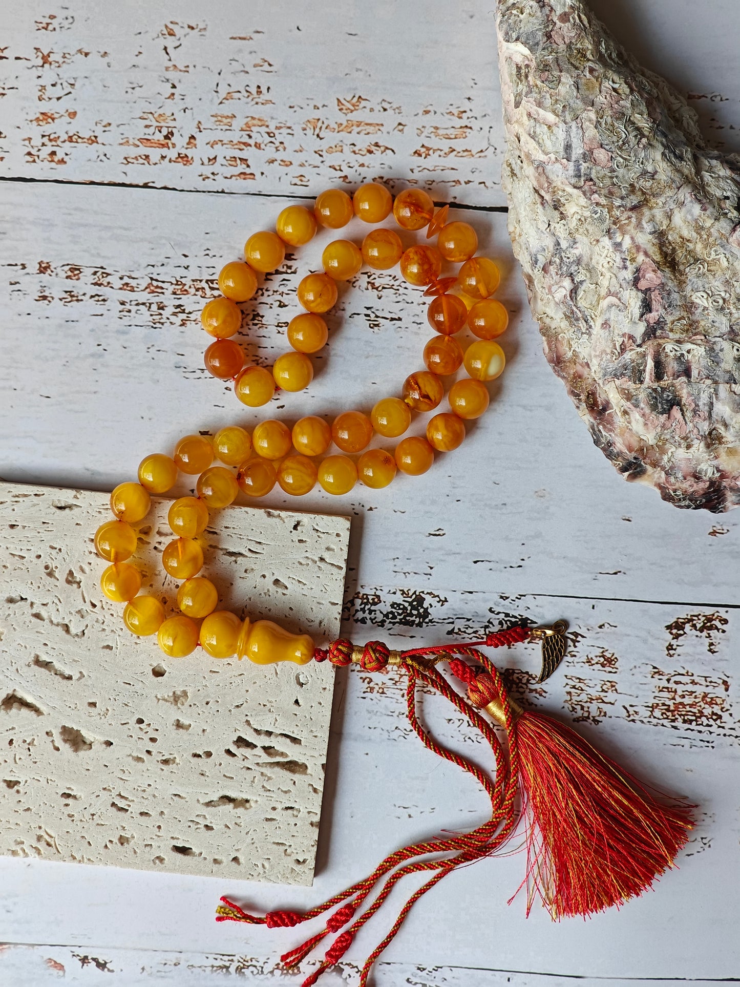 Antique Natural Aged Honey and Cloudy Amber Tasbih 45 Beads