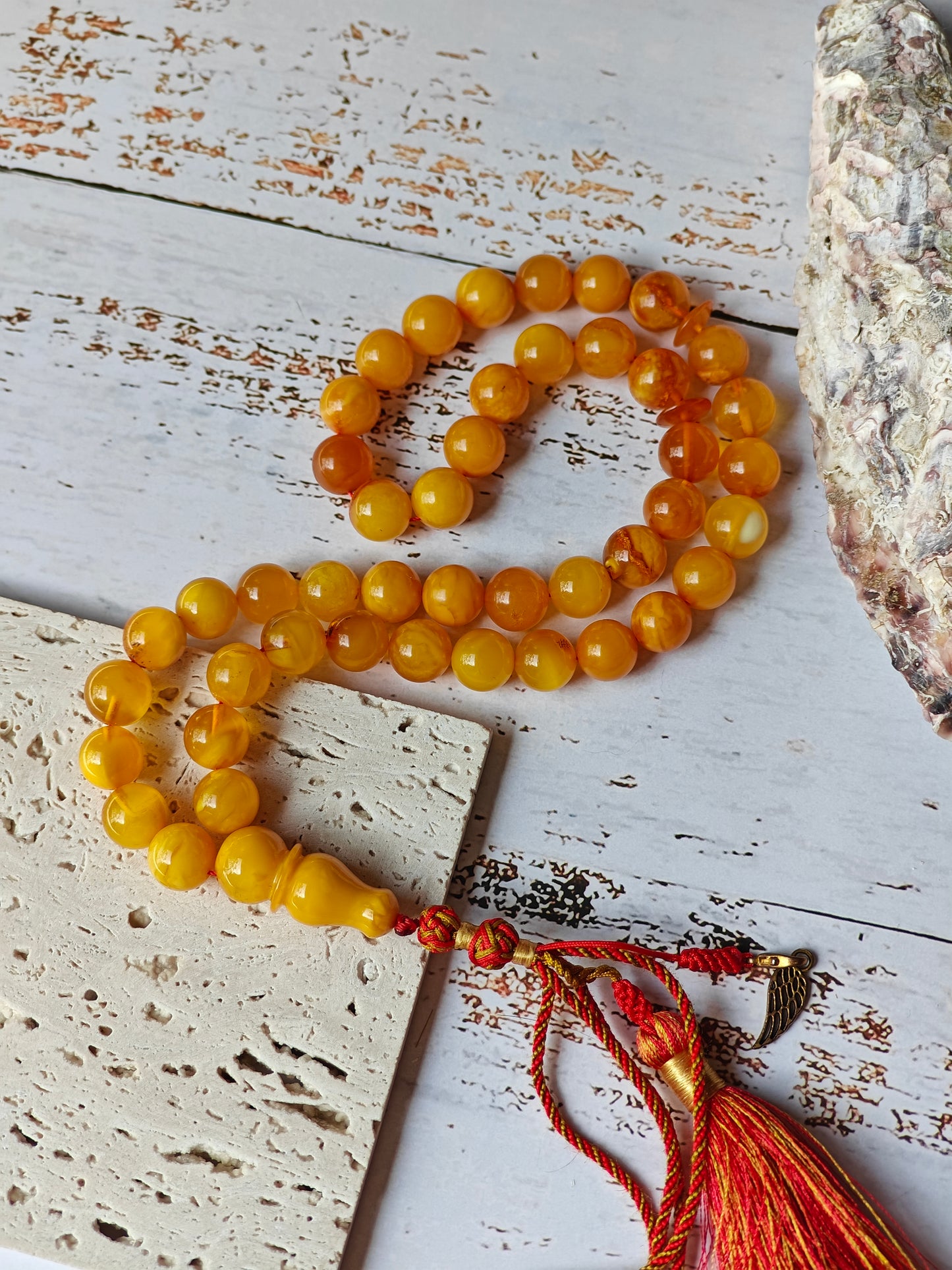 Antique Natural Aged Honey and Cloudy Amber Tasbih 45 Beads