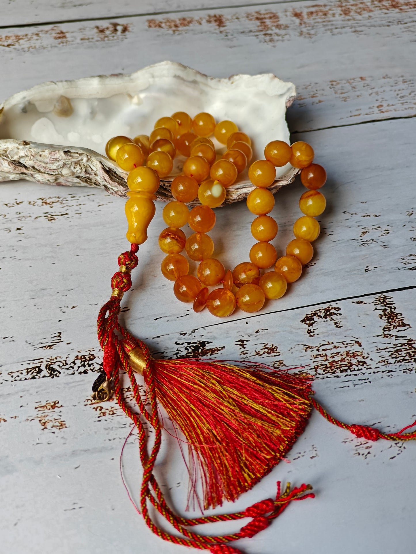 Antique Natural Aged Honey and Cloudy Amber Tasbih 45 Beads
