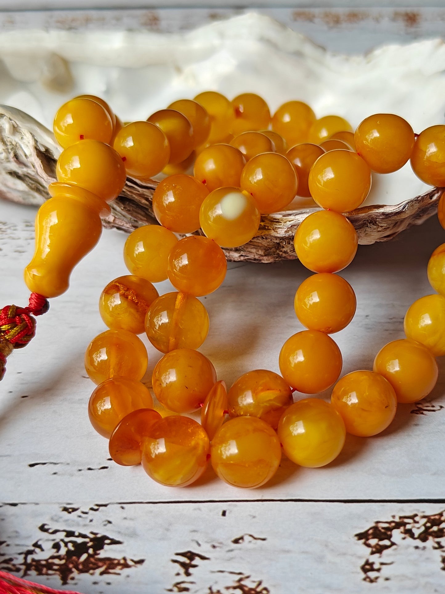 Antique Natural Aged Honey and Cloudy Amber Tasbih 45 Beads