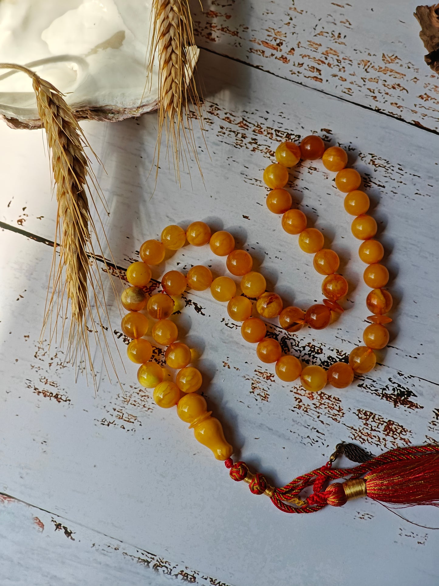 Antique Natural Aged Honey and Cloudy Amber Tasbih 45 Beads