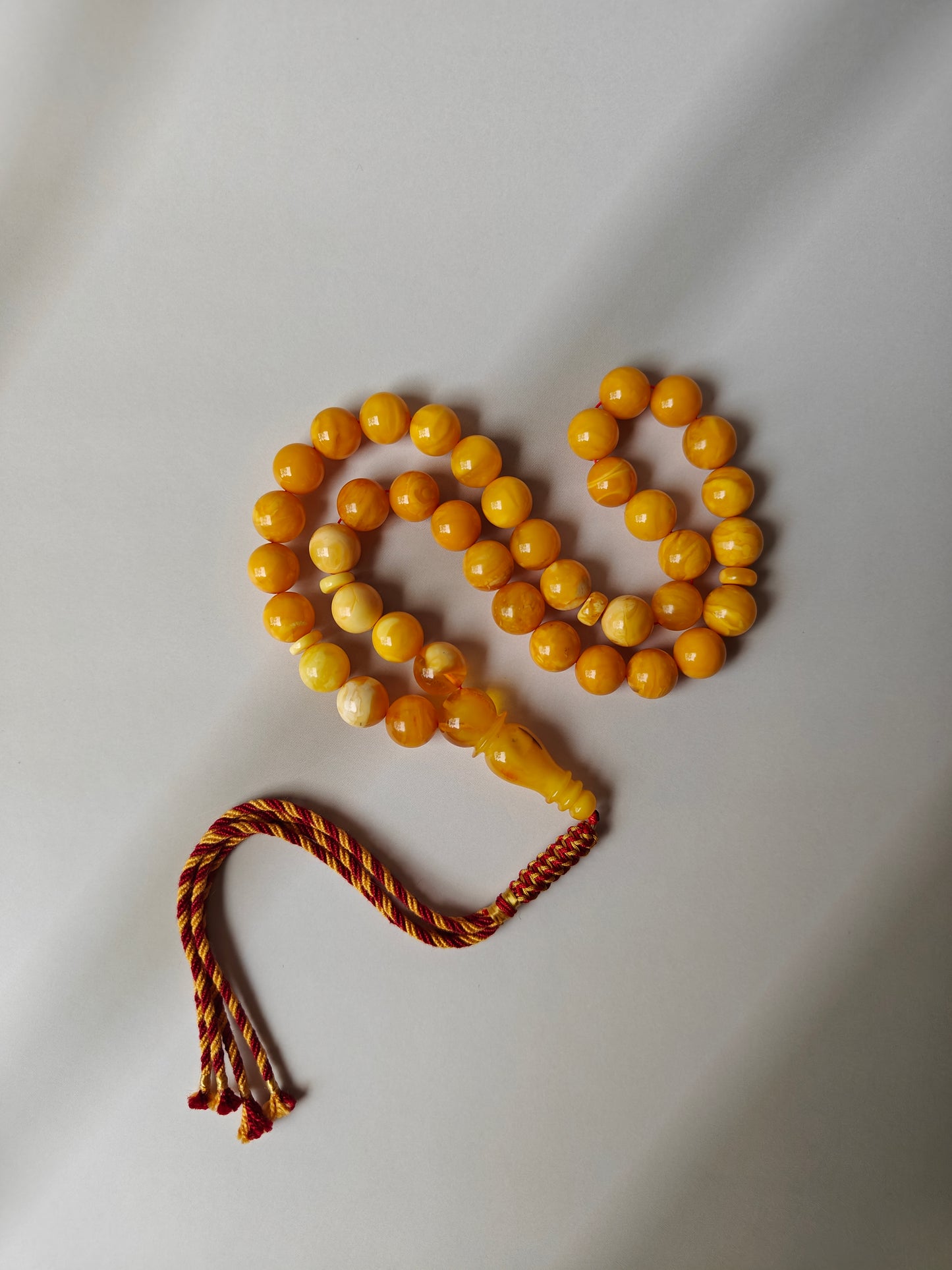 Antique Natural Aged White, Honey Marble Amber Rosary 39 Beads