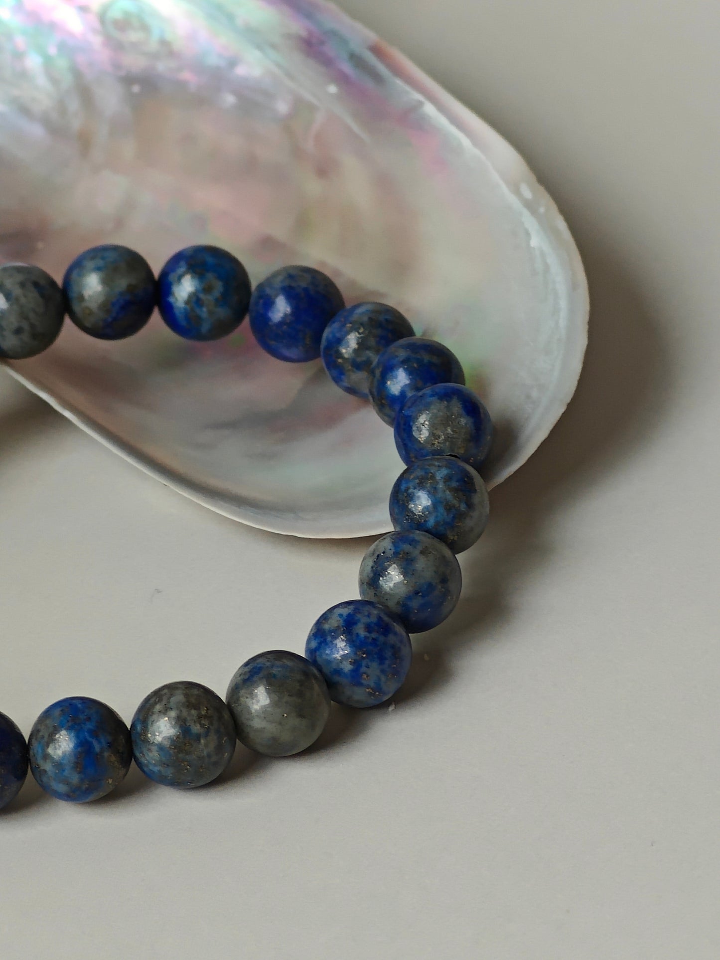 Natural Cloudy Amber and Lapis Lazuli Beaded Bracelet