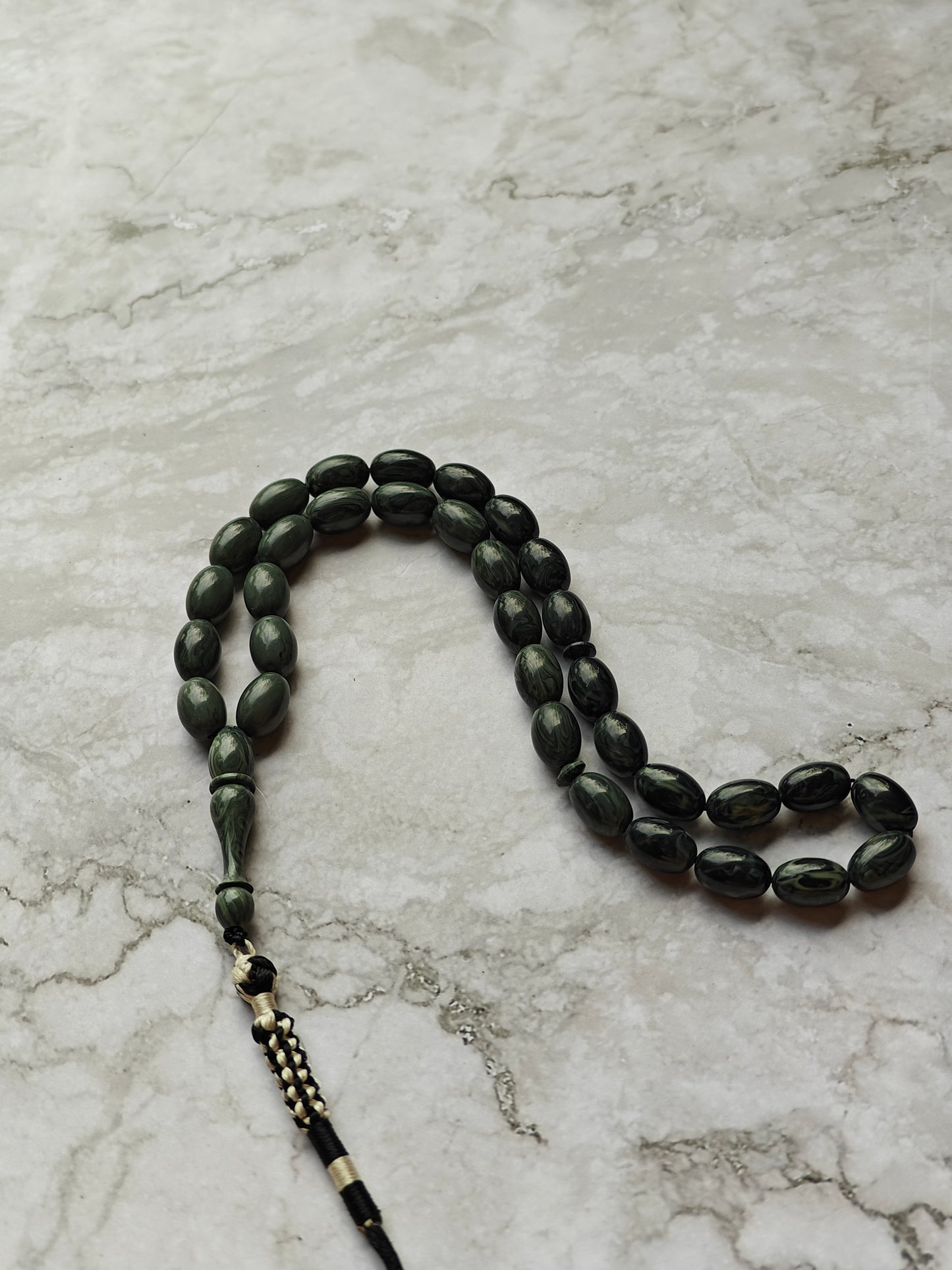 Vintage Bakelite Misbah "Chernobyl" – 33 Gradient Olive Beads