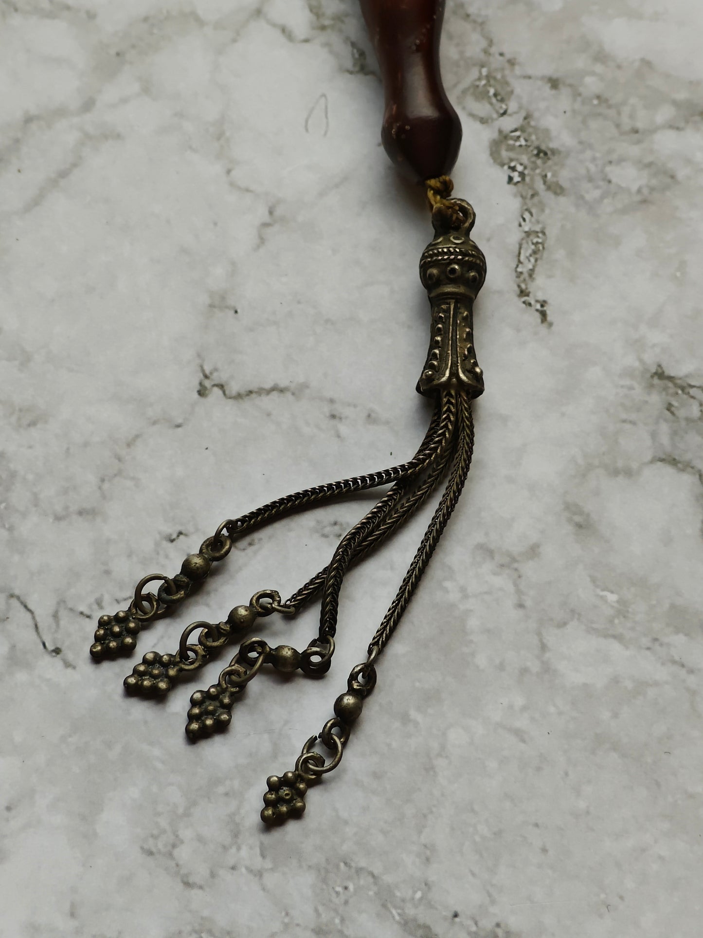 Large Antique Kokka Seed Tasbih with Seashell and Silver Engravings 33 Beads