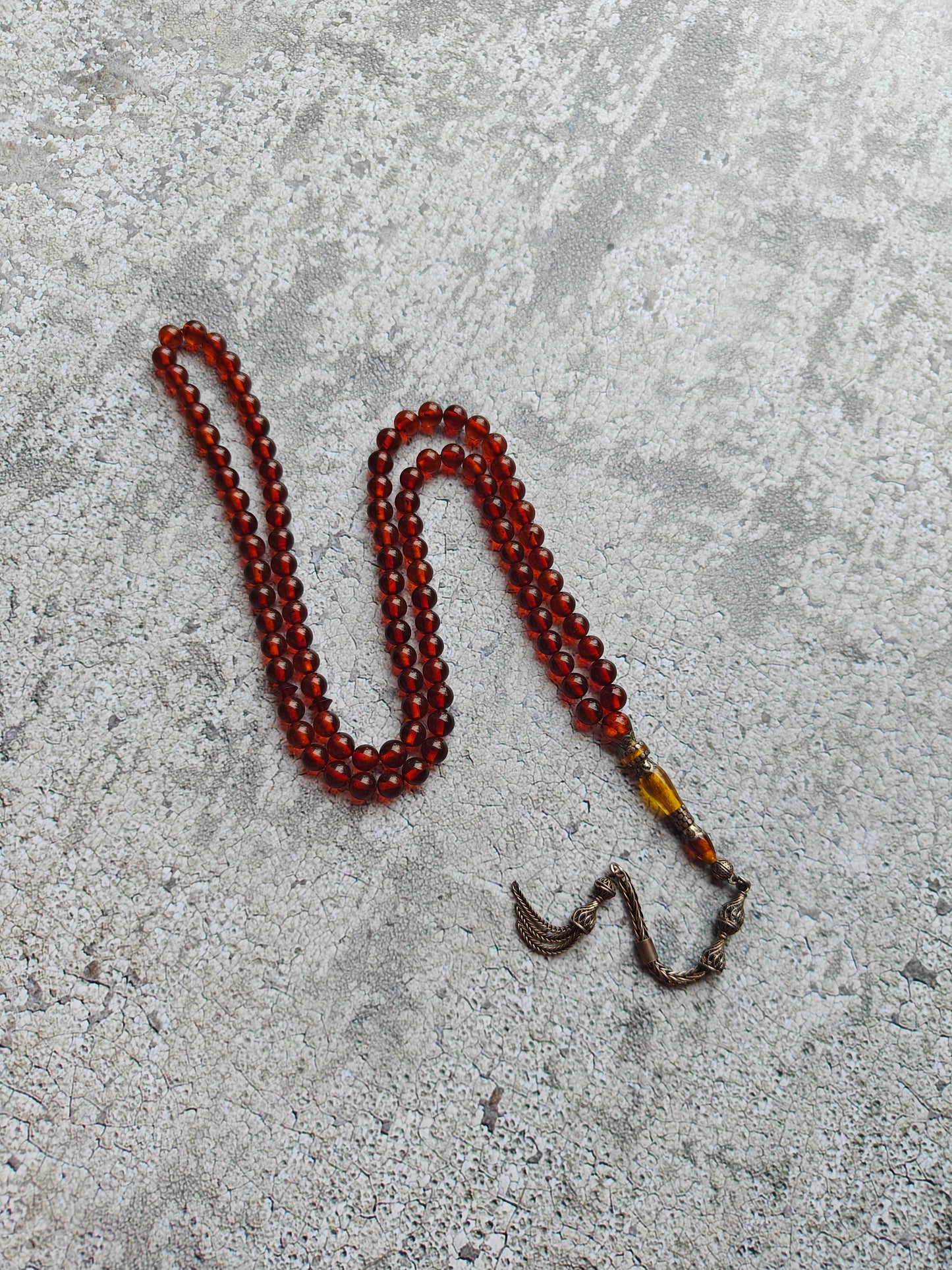 Antique Collectible Kaliningrad Cognac Amber Tasbih – 99 Beads