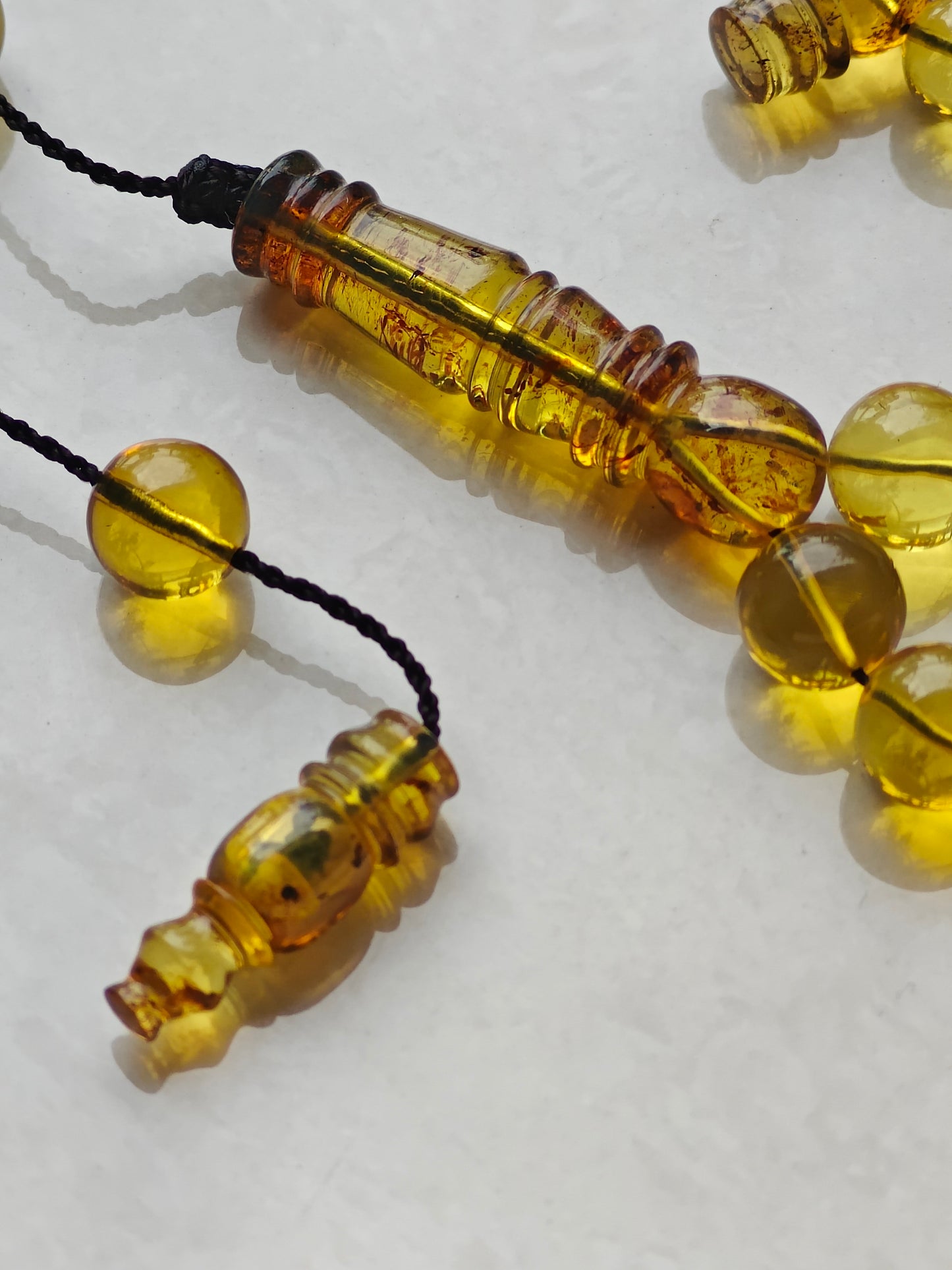 Unique Antique Natural Blue Dominican Amber Misbah from Private Collection – 33 Beads