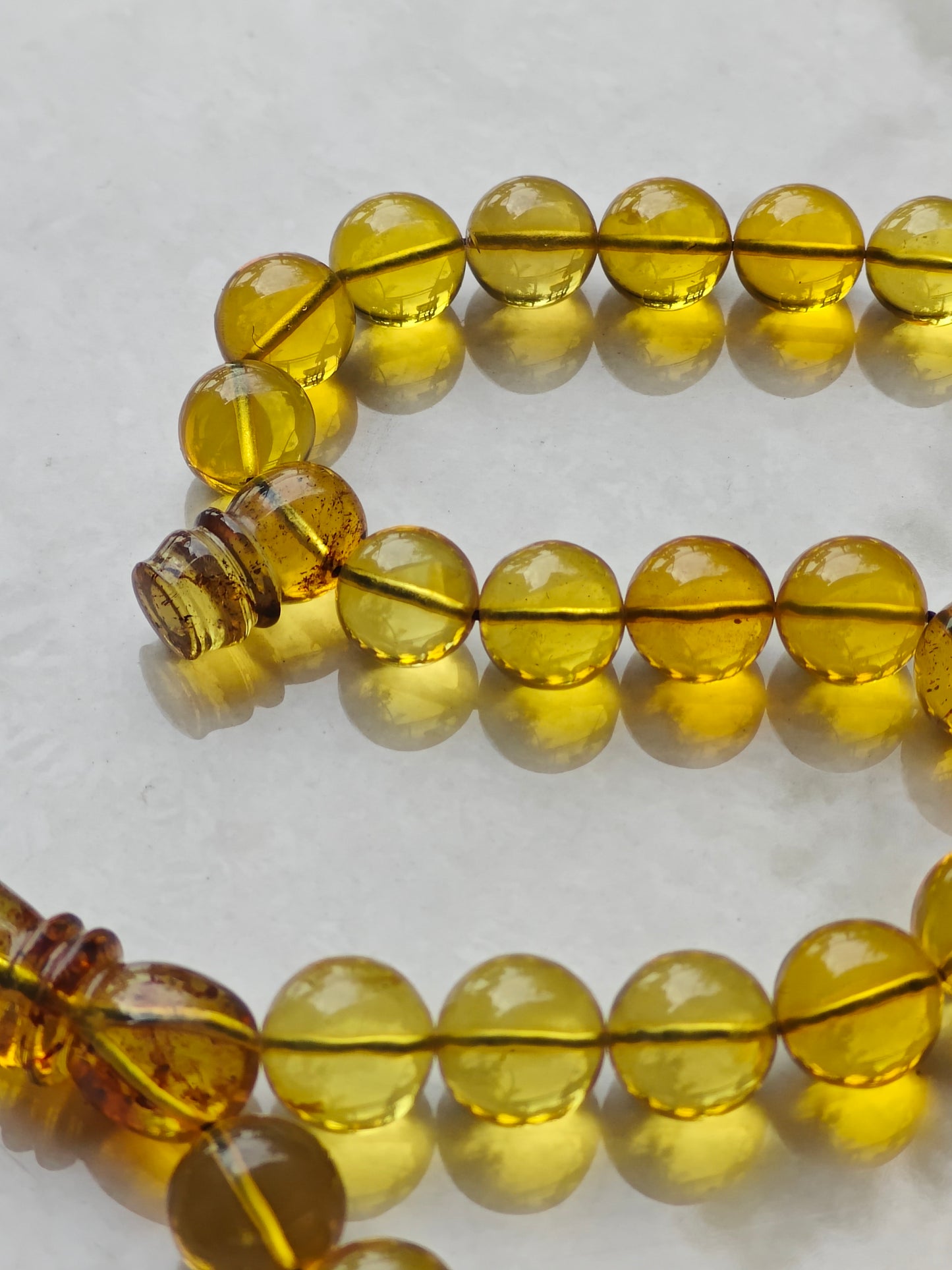 Unique Antique Natural Blue Dominican Amber Misbah from Private Collection – 33 Beads