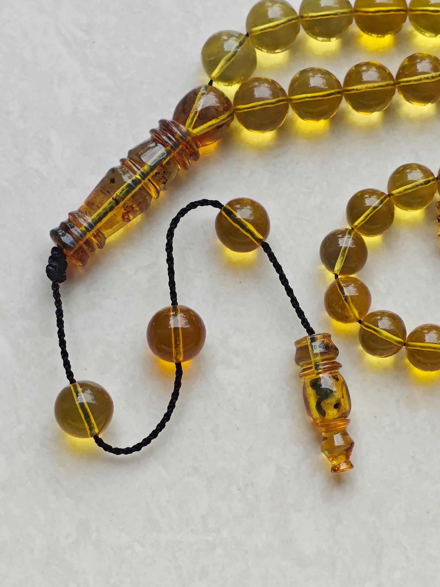 Unique Antique Natural Blue Dominican Amber Misbah from Private Collection – 33 Beads