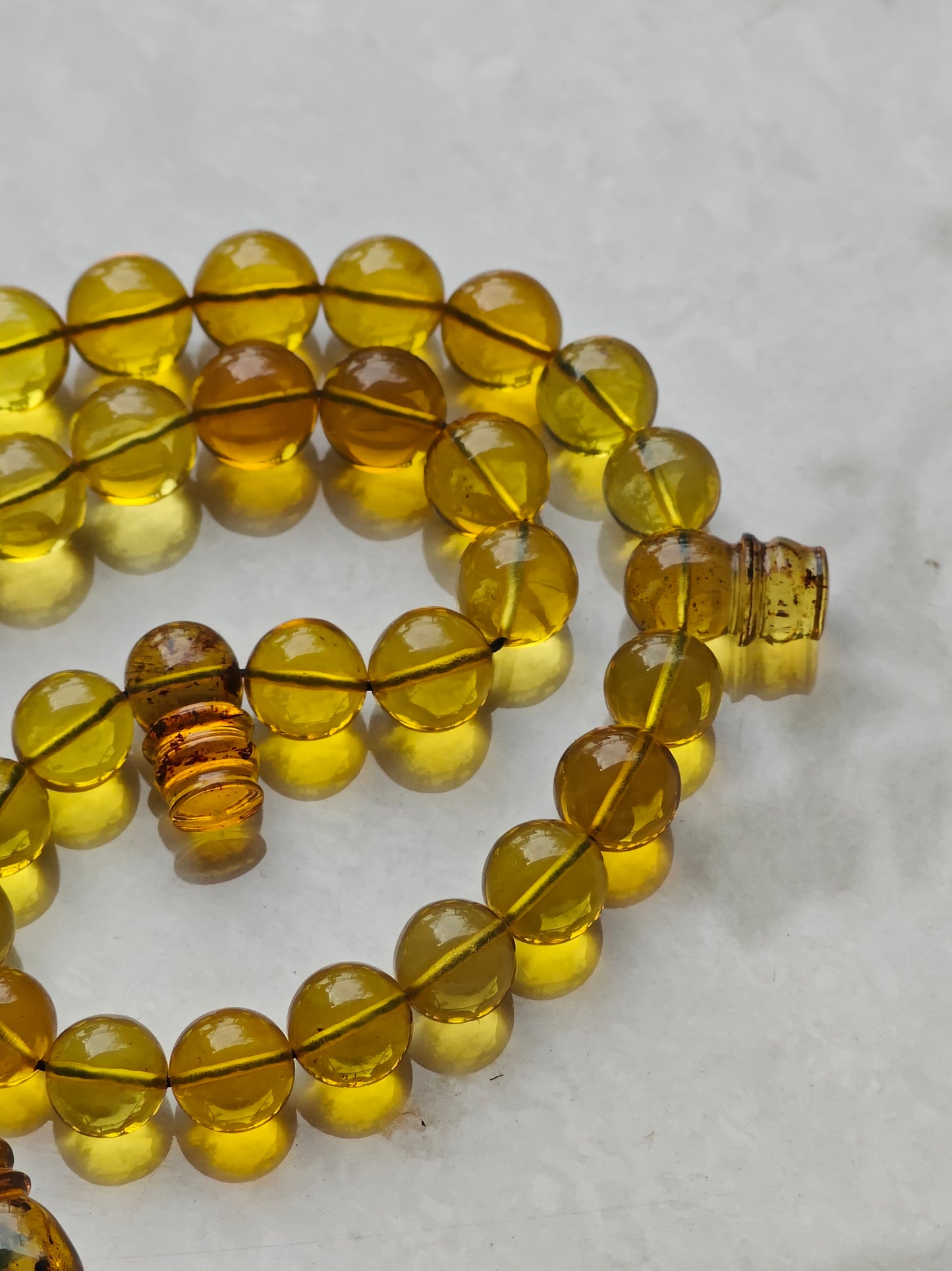 Unique Antique Natural Blue Dominican Amber Misbah from Private Collection – 33 Beads