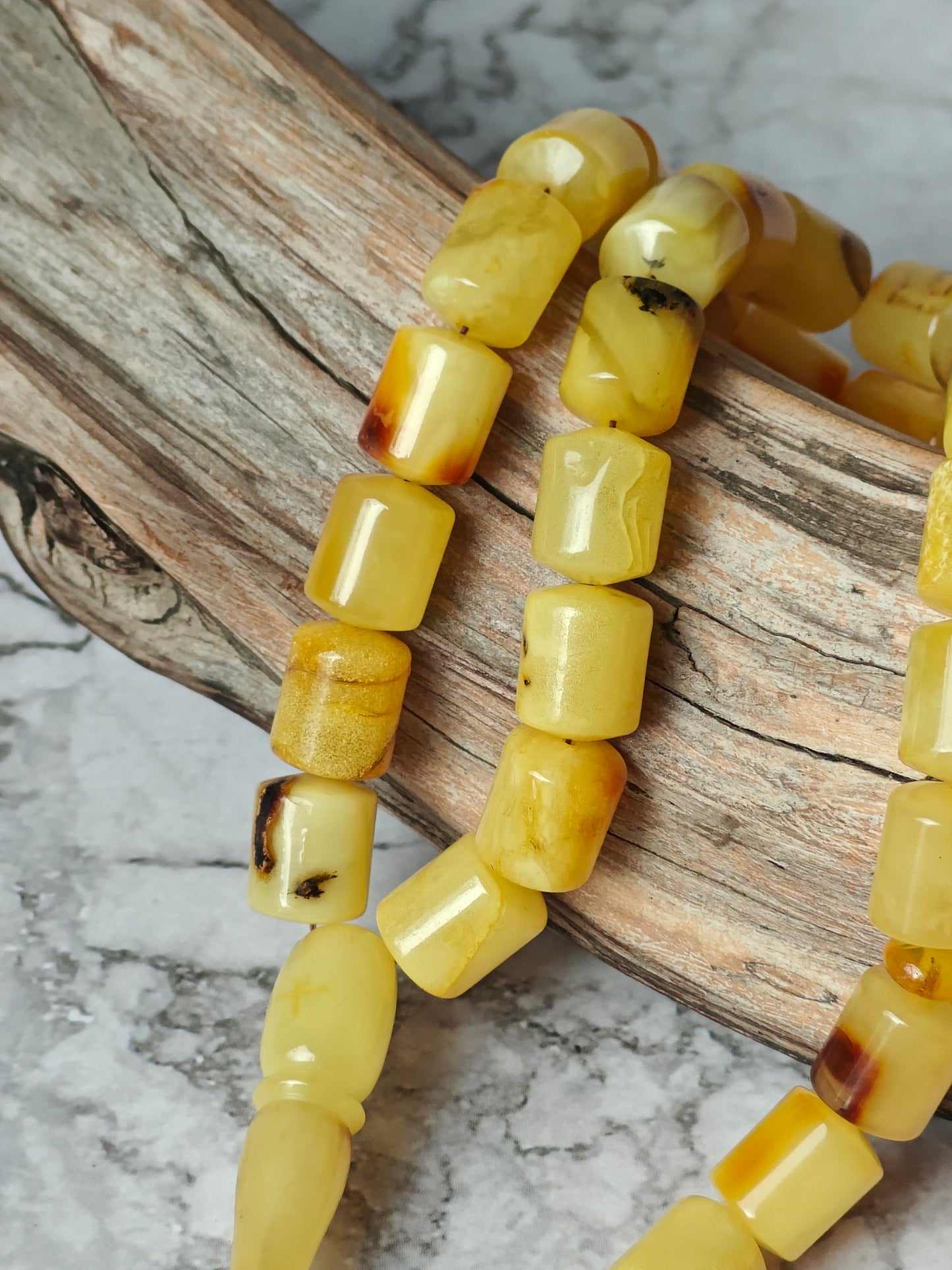 Multicolor Raw Amber Rosary – 45 Barrel Beads