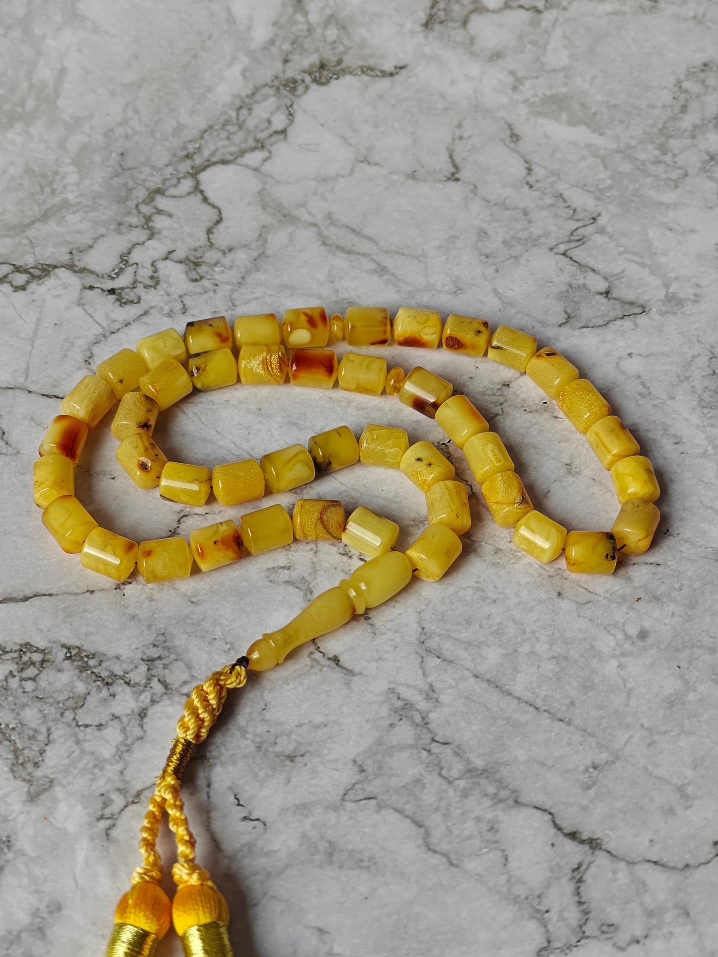 Multicolor Raw Amber Rosary – 45 Barrel Beads