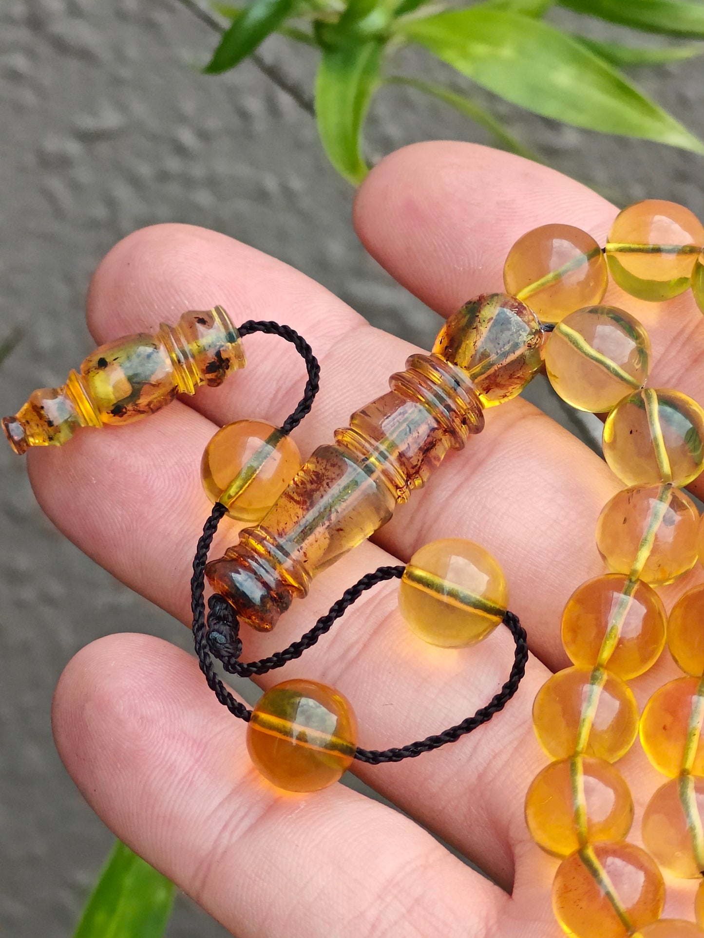 Unique Antique Natural Blue Dominican Amber Misbah from Private Collection – 33 Beads