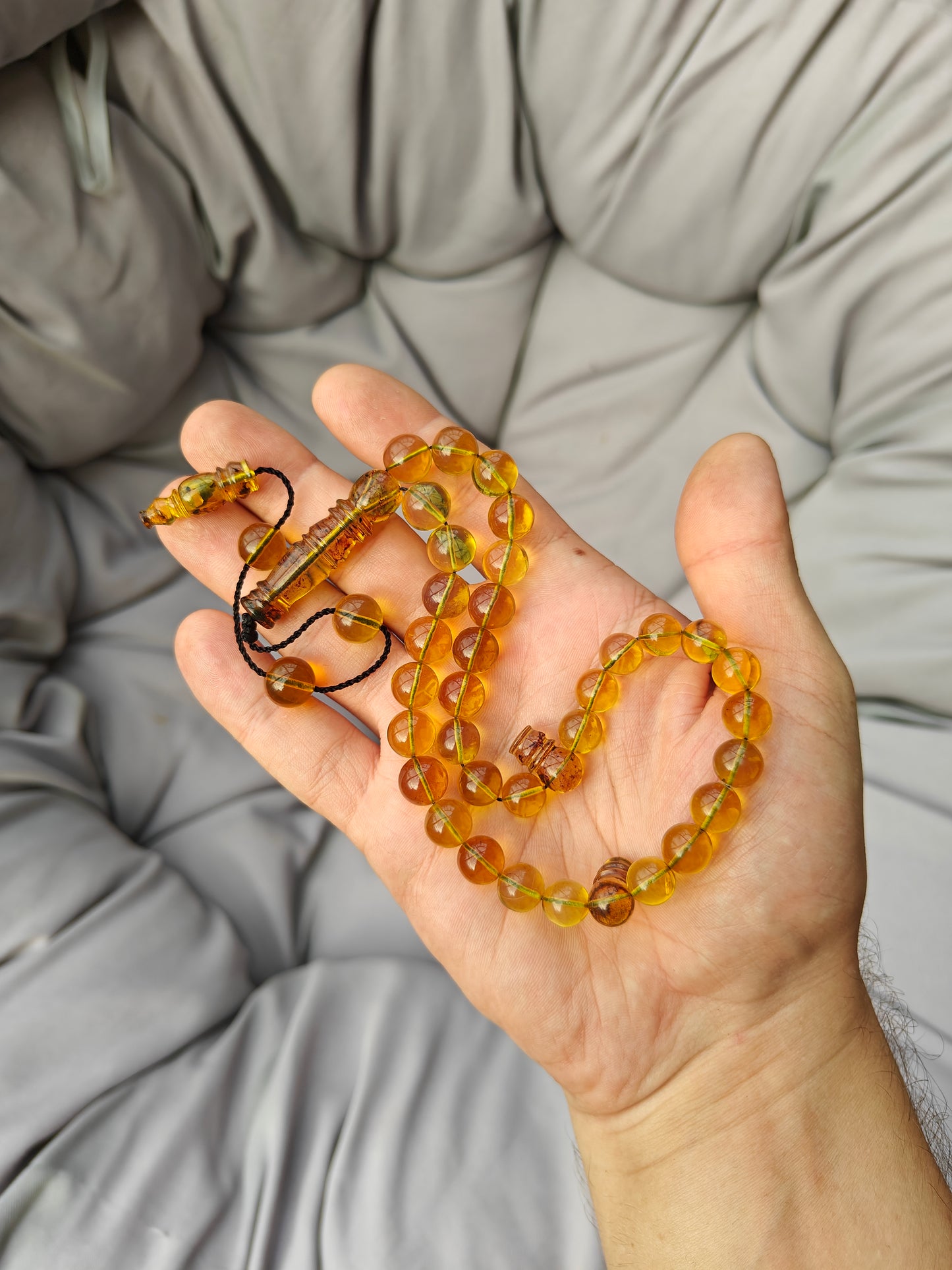 Unique Antique Natural Blue Dominican Amber Misbah from Private Collection – 33 Beads