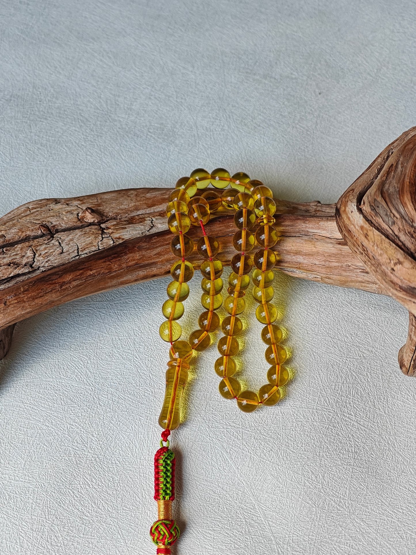 Natural Green Caribbean Amber Tasbih – 45 Beads