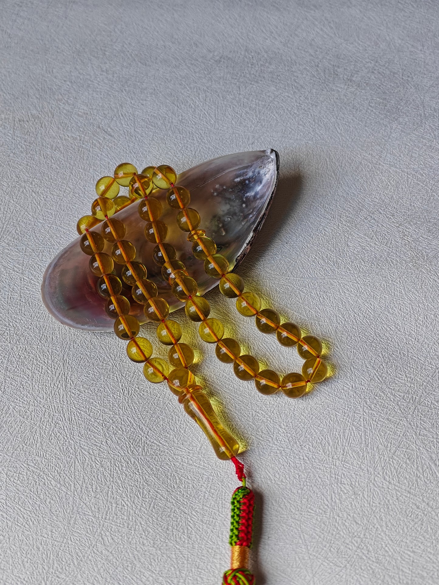 Natural Green Caribbean Amber Tasbih – 45 Beads