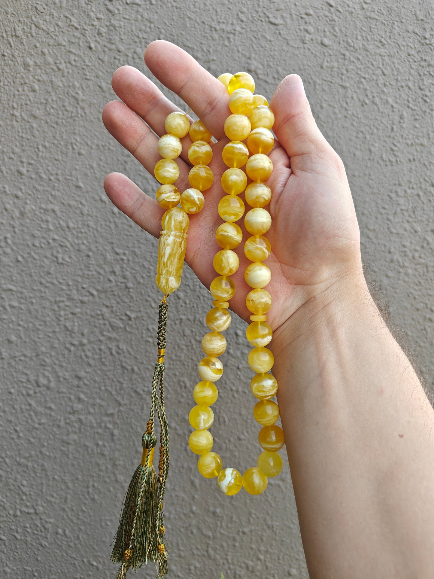 Exceptional Rare Unique Large Tiger Amber Tasbih – 45 Beads