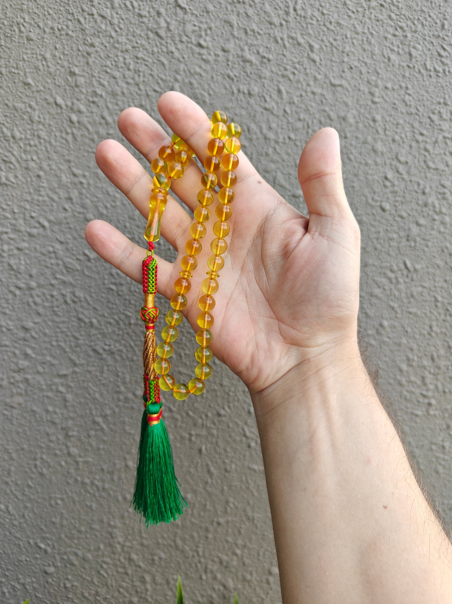Natural Green Caribbean Amber Tasbih – 45 Beads