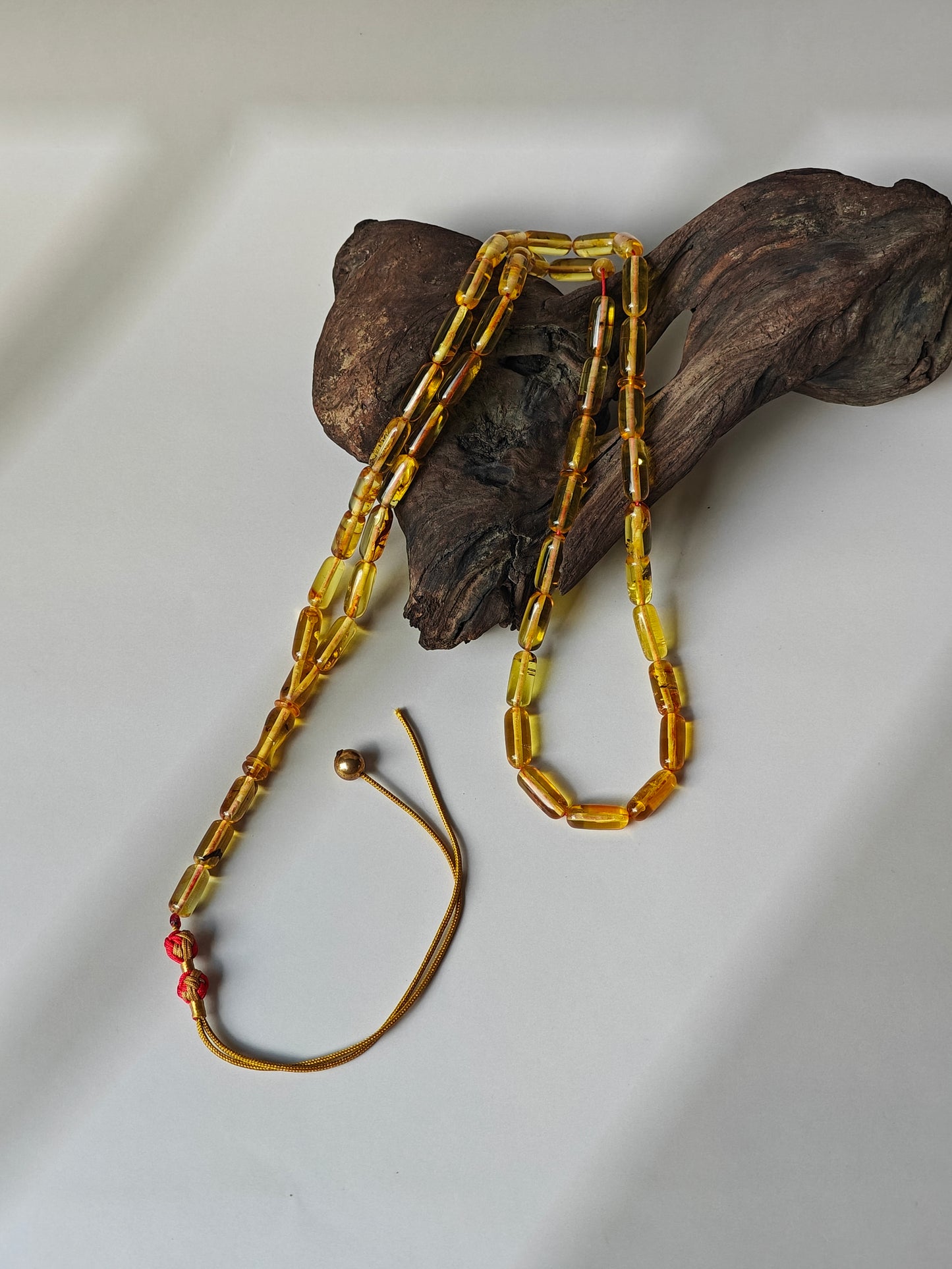 Natural Citron Amber Tasbih with Insect Inclusions – 45 Beads