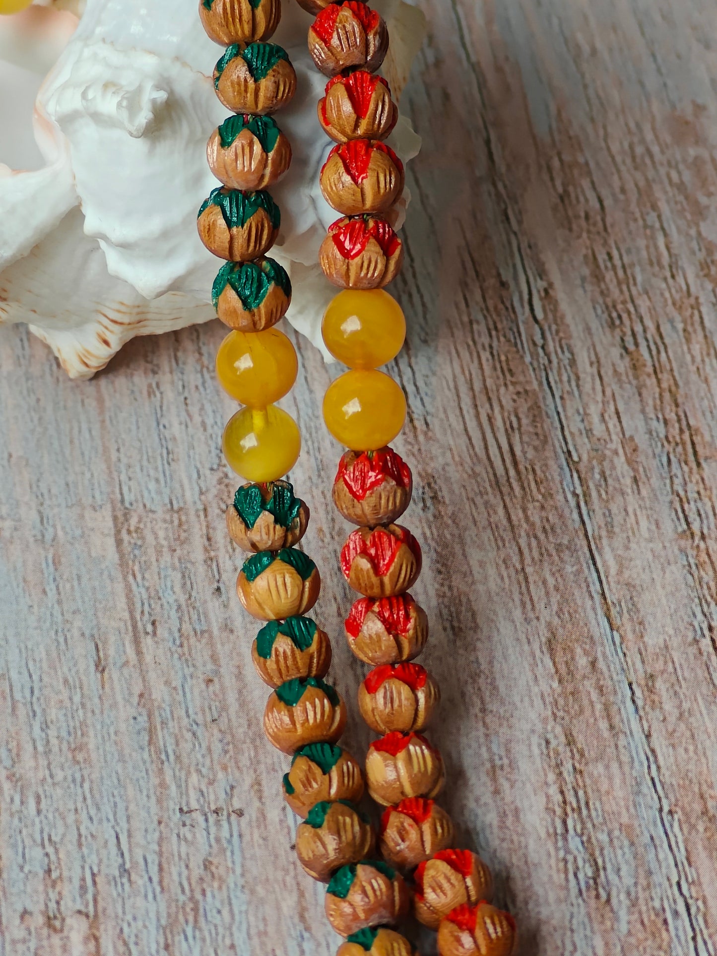 Handcarved Cherry Wood & Aged Butterscotch Amber Tasbih – 66 Beads