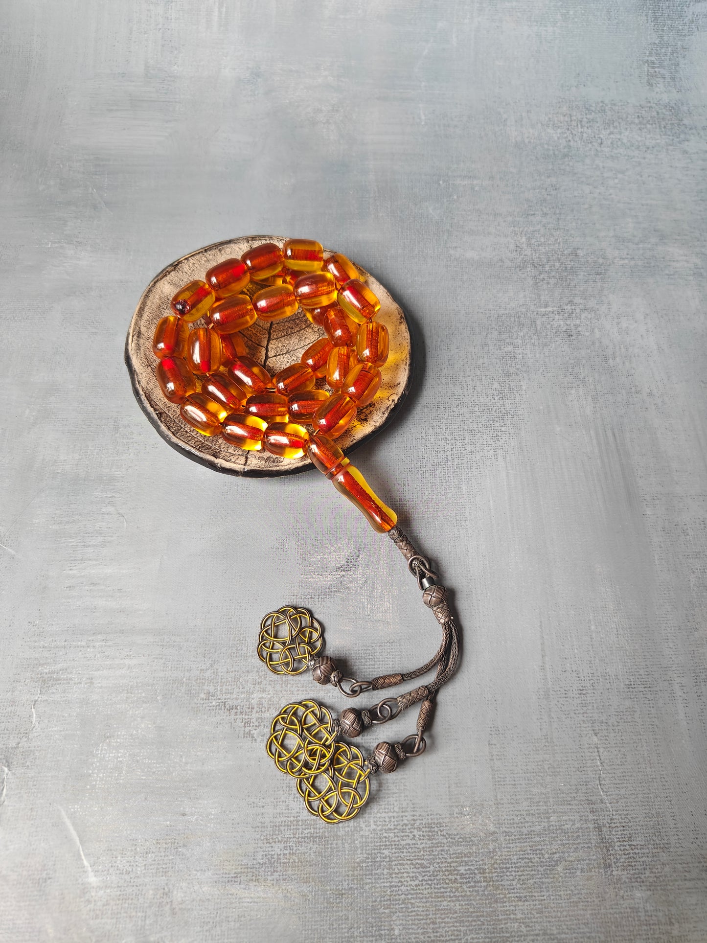 Antique German Bakelite Misbah | 33 Beads with Silver Tassel