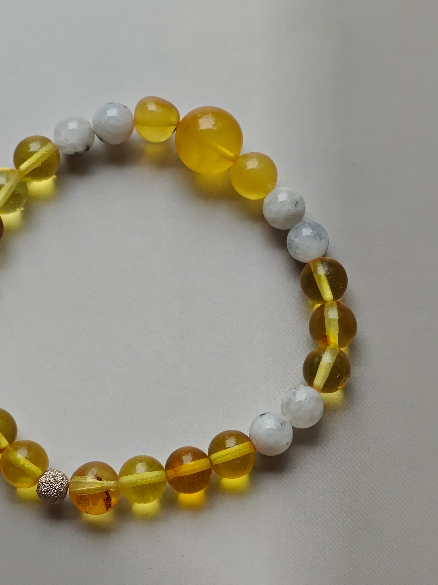 Citron Amber & Moonstone Bracelet with Cloudy Amber Accent
