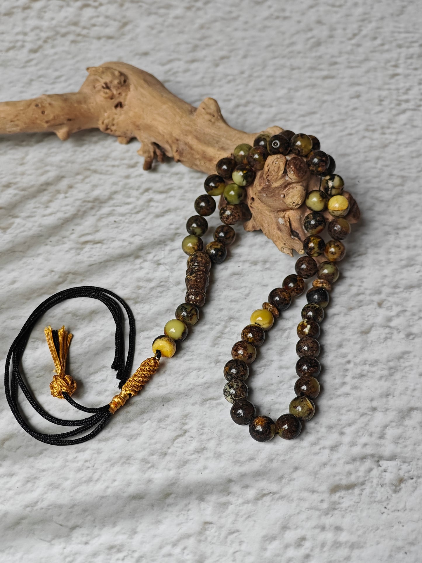 Dark Oreo Baltic Amber Misbah | 45 Round Beads | 9mm | Natural Inclusions | 18g