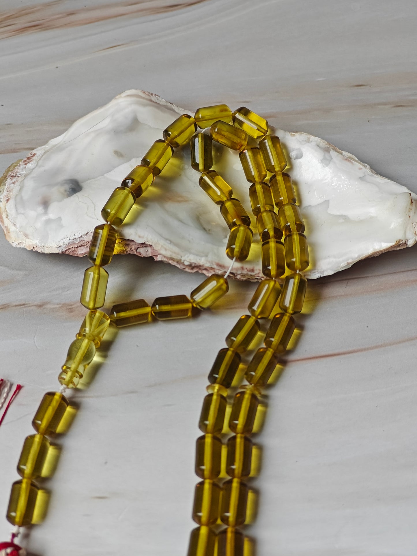 Natural Green Caribbean Amber Misbah | 45 Barrel Beads | 21.5g