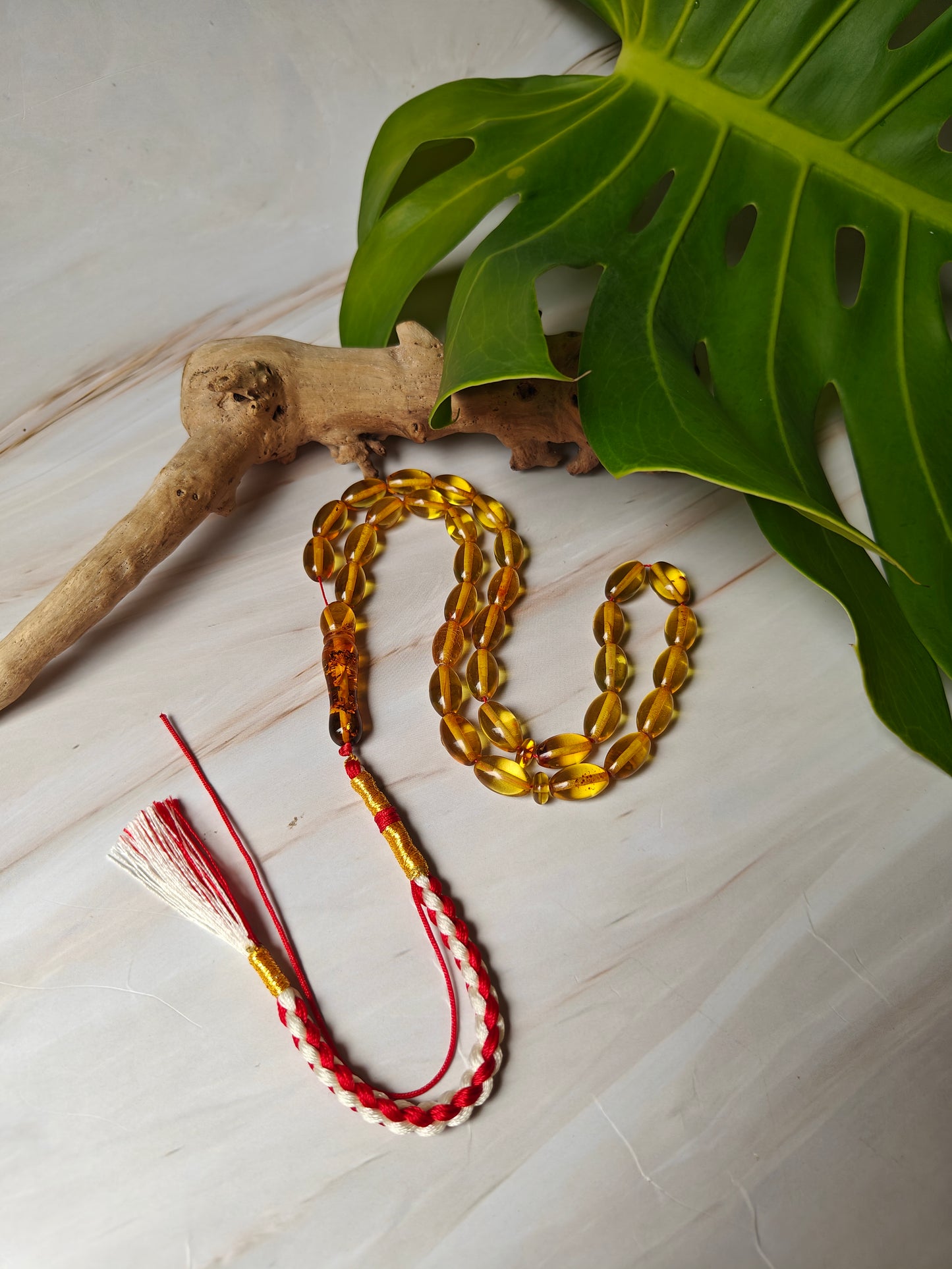 Natural Green Caribbean Amber Rosary | 33 Olive Beads | Pocket Size | 15g