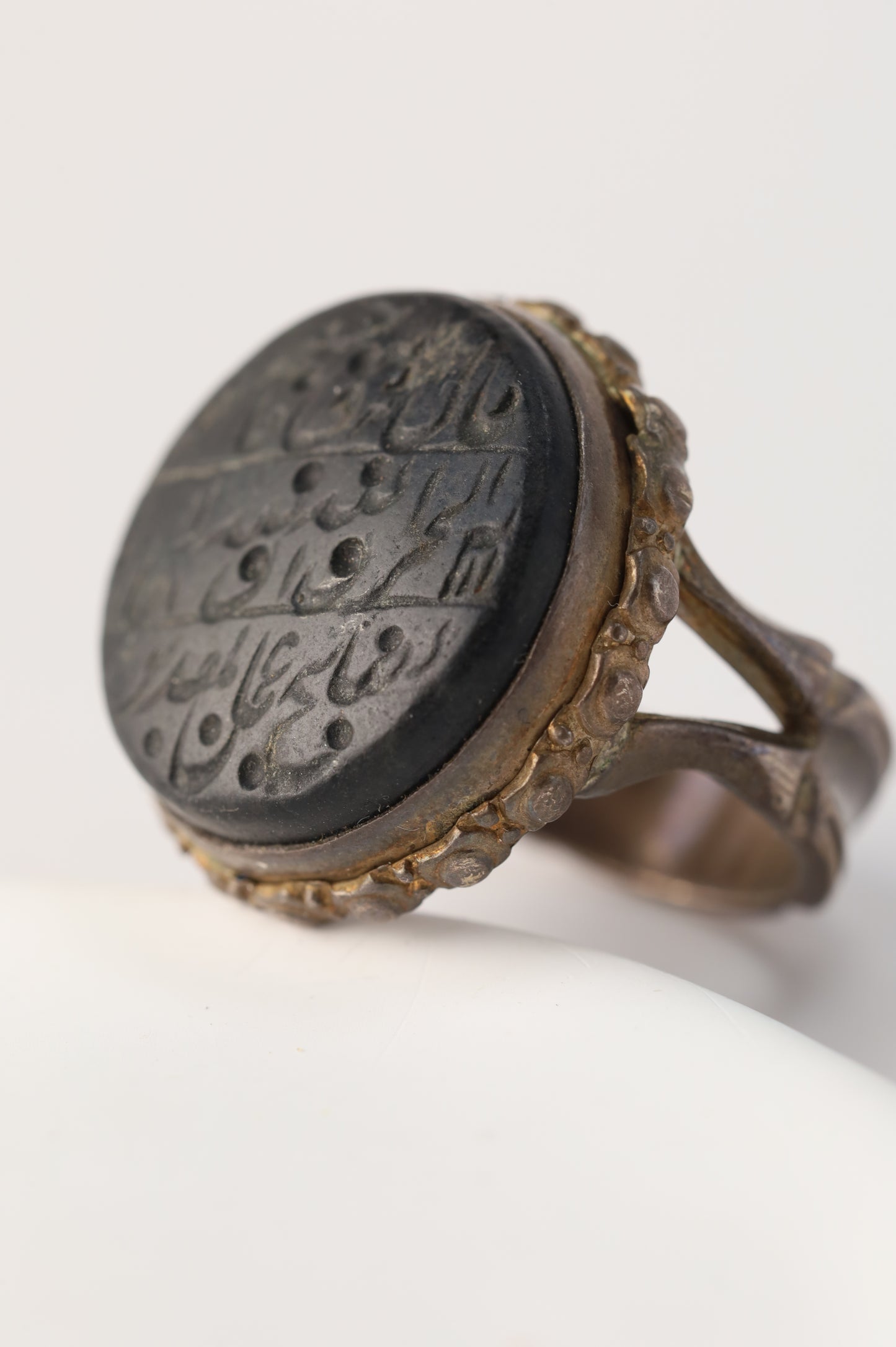 Antique Abbas Abad Black Stone Carved Ring