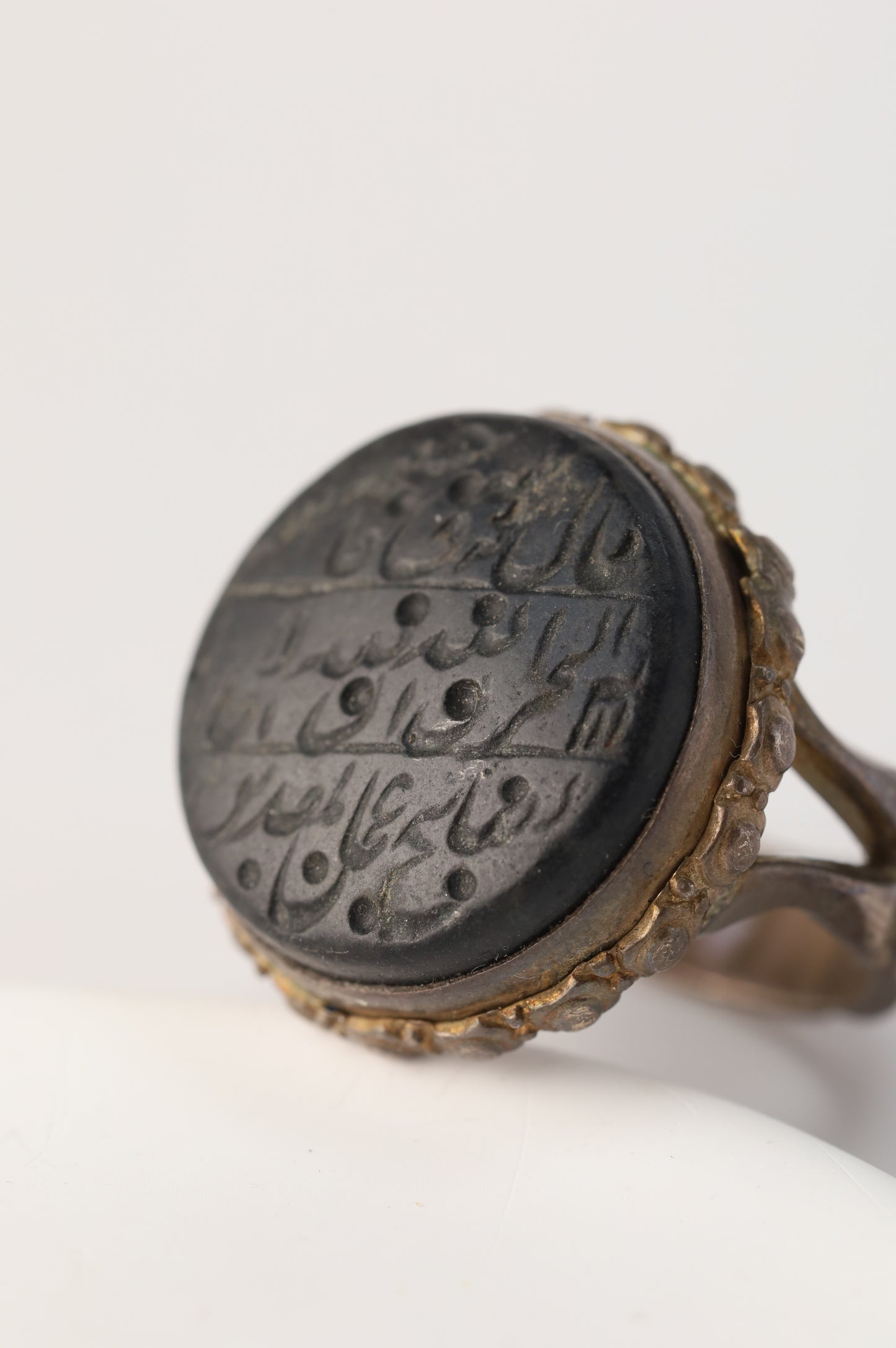 Antique Abbas Abad Black Stone Carved Ring