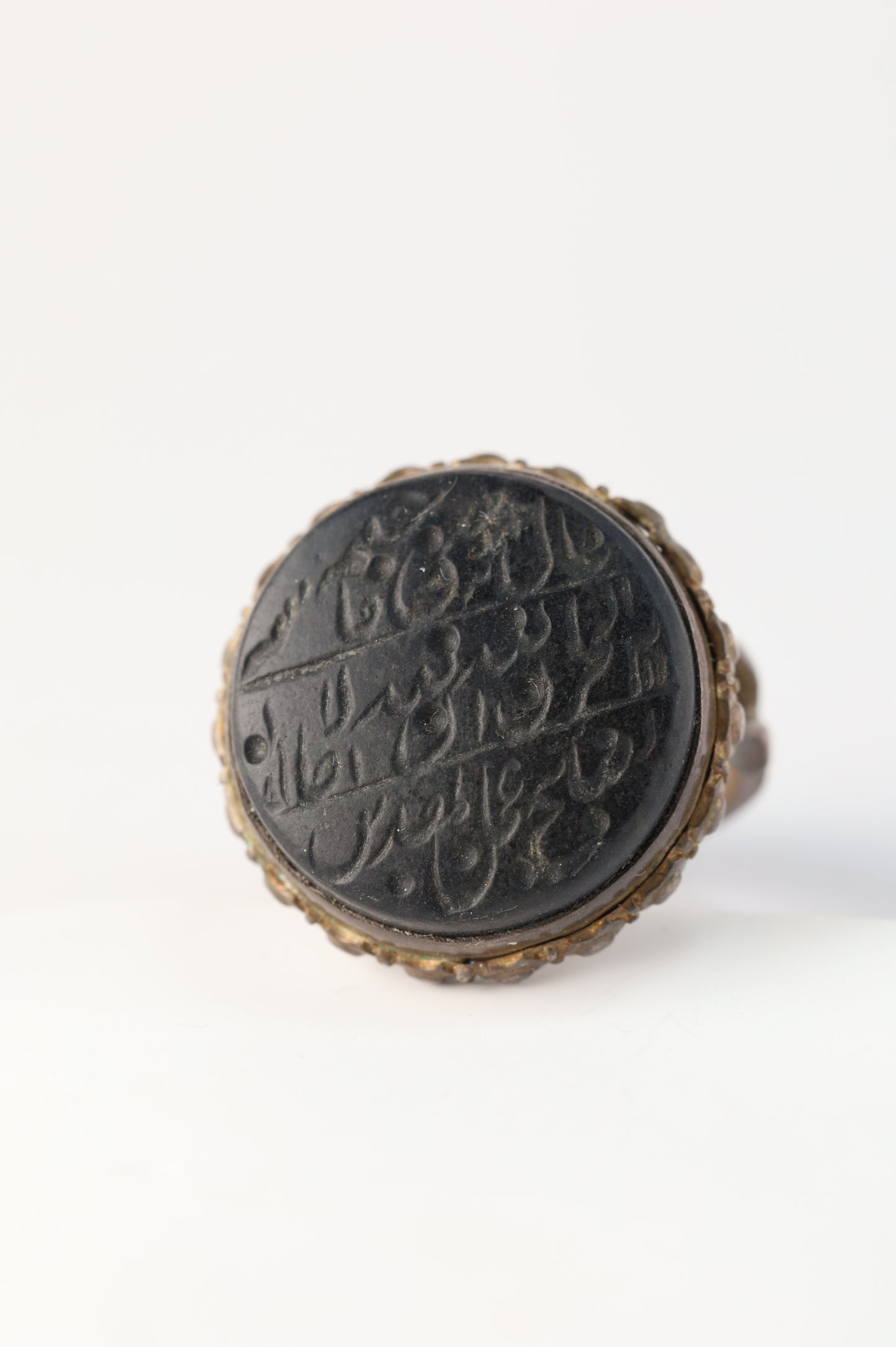 Antique Abbas Abad Black Stone Carved Ring